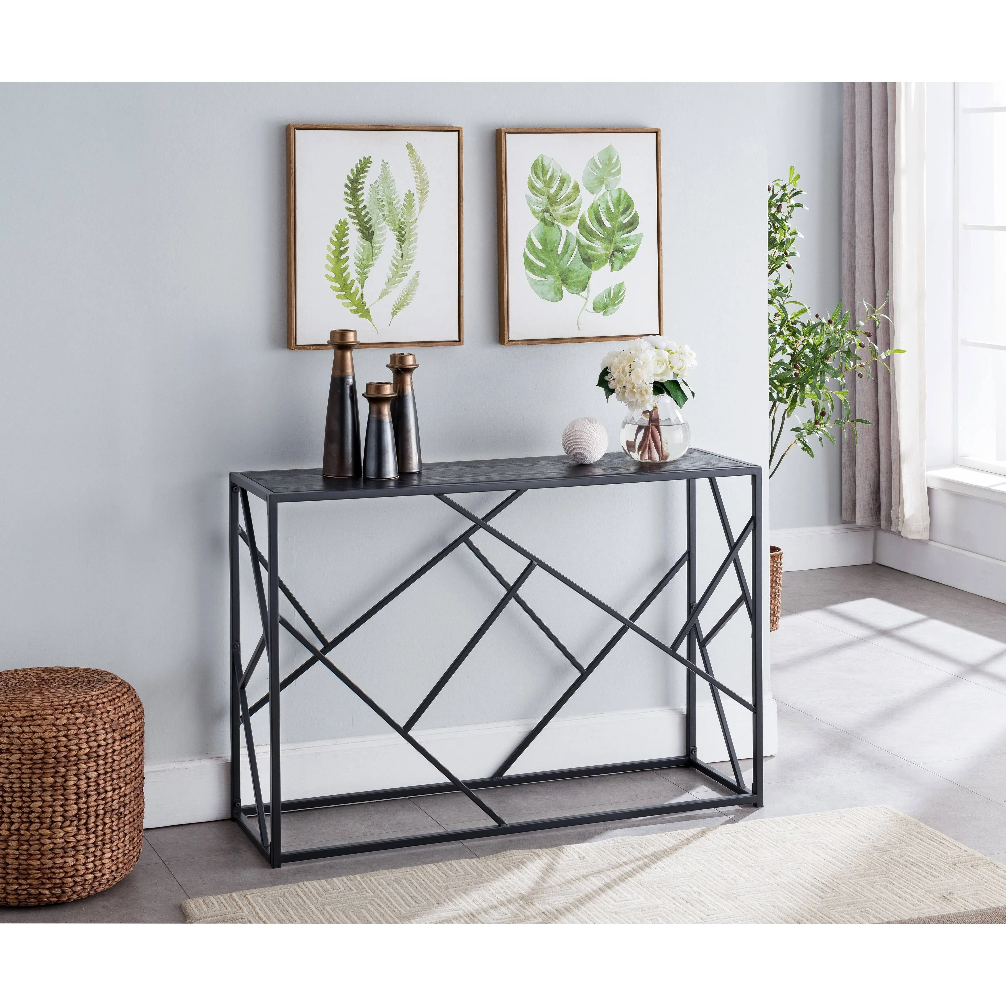 Modern Console Sofa Table, Black/Gray for Entryways & Living Room - Metal