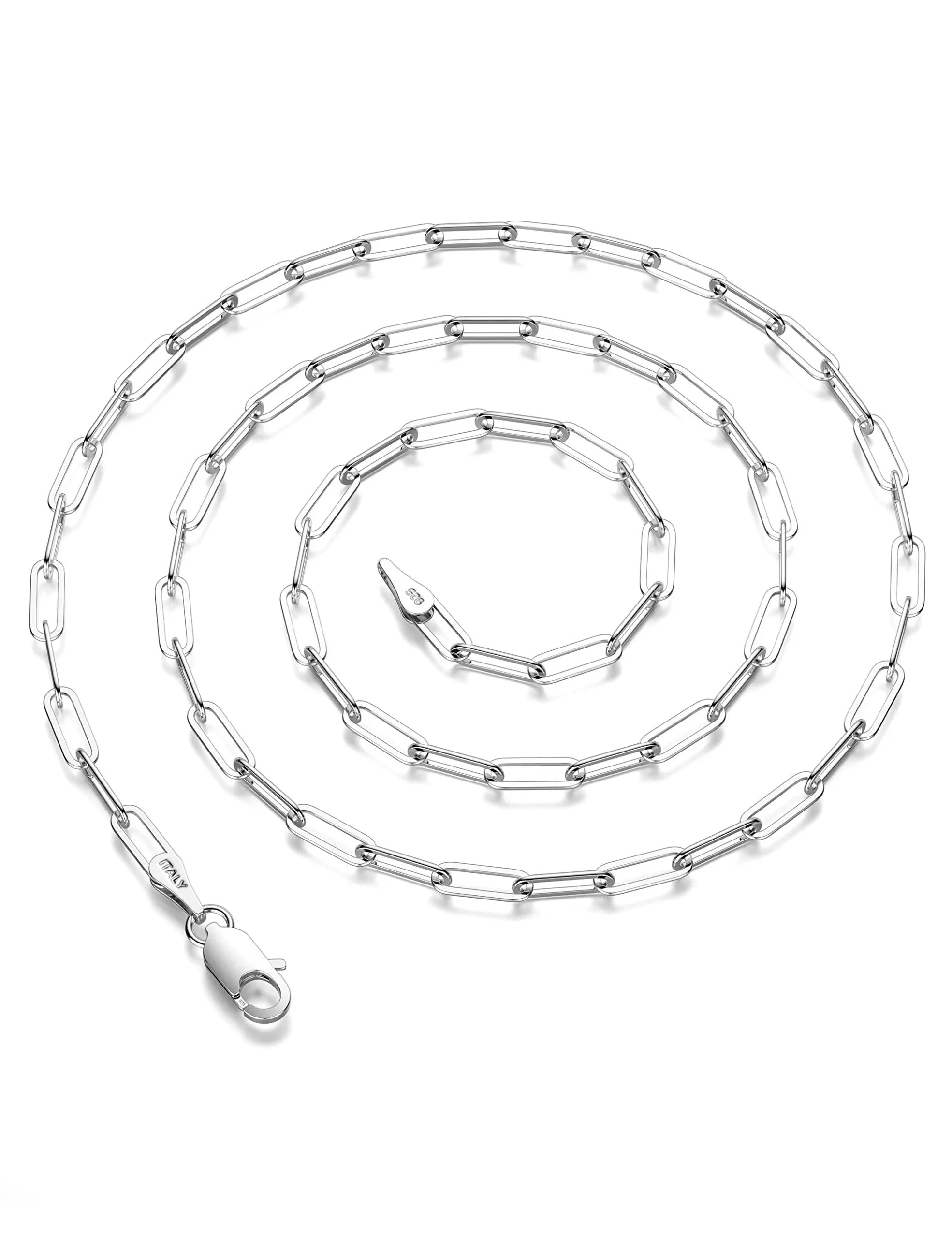 Waitsoul 925 Sterling Silver Paperclip Lobster Clasp Chain 5mm Necklace for Women Men Diamond Cut Silver Necklace Chain 16-30 in, Lobster