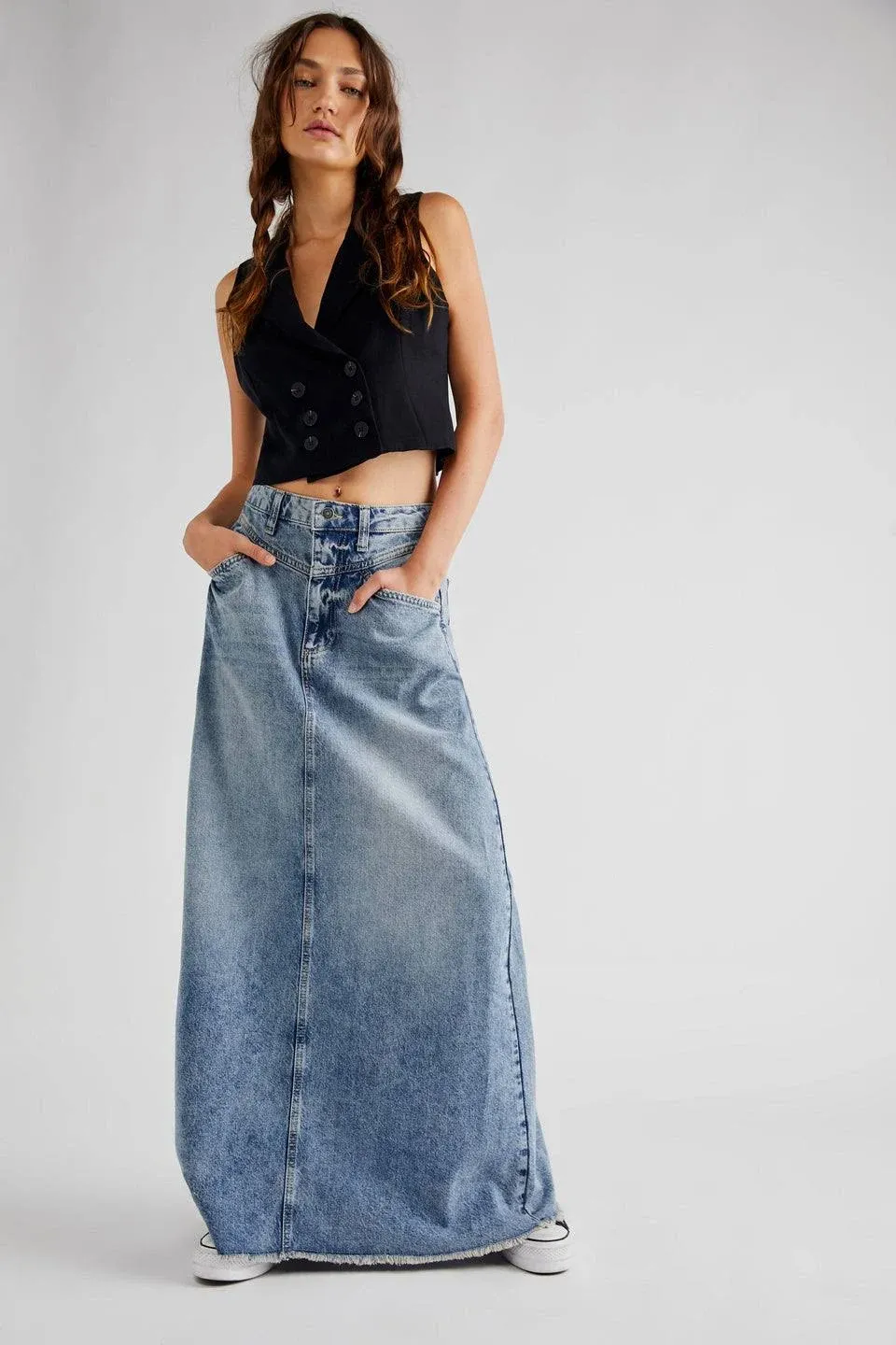 Free People Come As You Are Denim Maxi Skirt