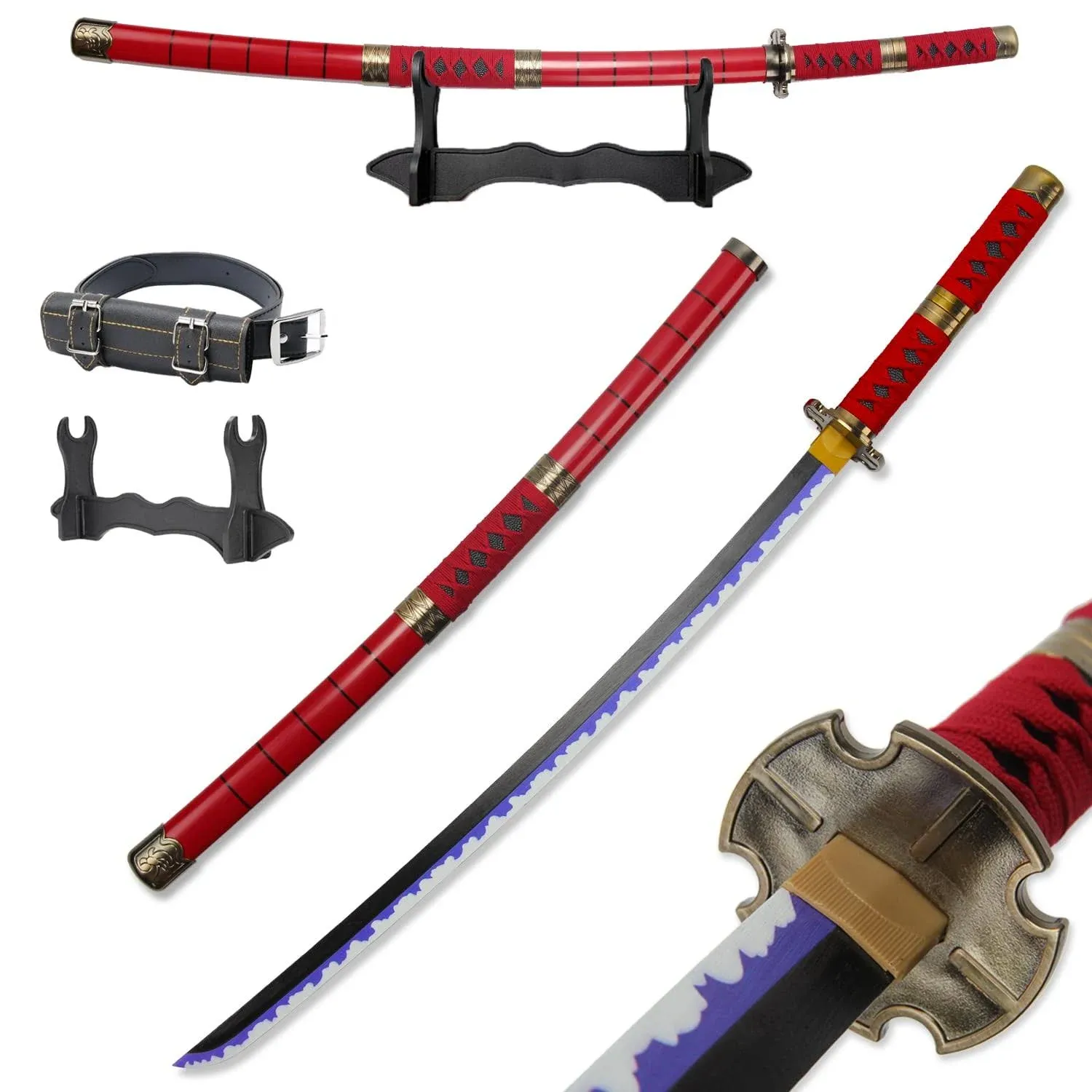 Forgemith Bamboo Anime Cosplay Swords：Roronoa Zoro/Kitetsu/Yama Enma/Trafalgar Law/Kozuki Oden/Edward Newgate,About 40.75/59 Inches,Anime Original Texture,for Role-Playing,Stage Performance and Gift