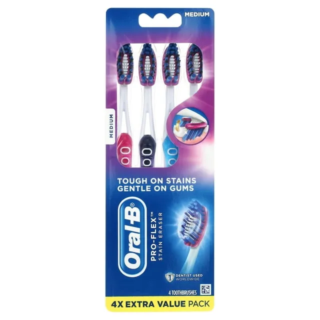 Oral-B 3D White Pro Flex Stain Eraser Toothbrush - Medium - 4ct