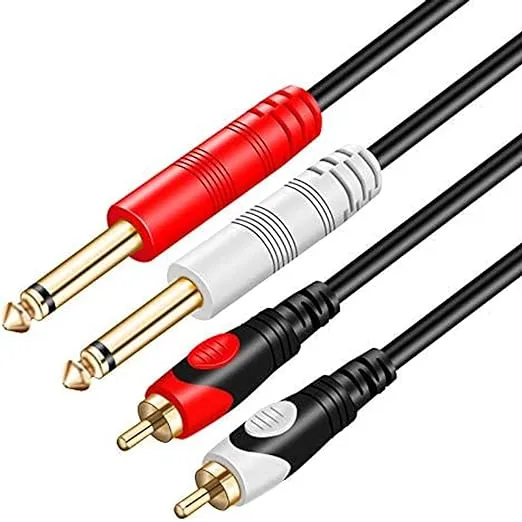 Tan QY RCA to 1/4 Cable 25Ft,Dual 1/4 inch 2 x 6.35mm TS Mono Male Jack to Dual RCA Male Audio Cable, for Phono Microphone Mic Mixer Amplifier,RCA