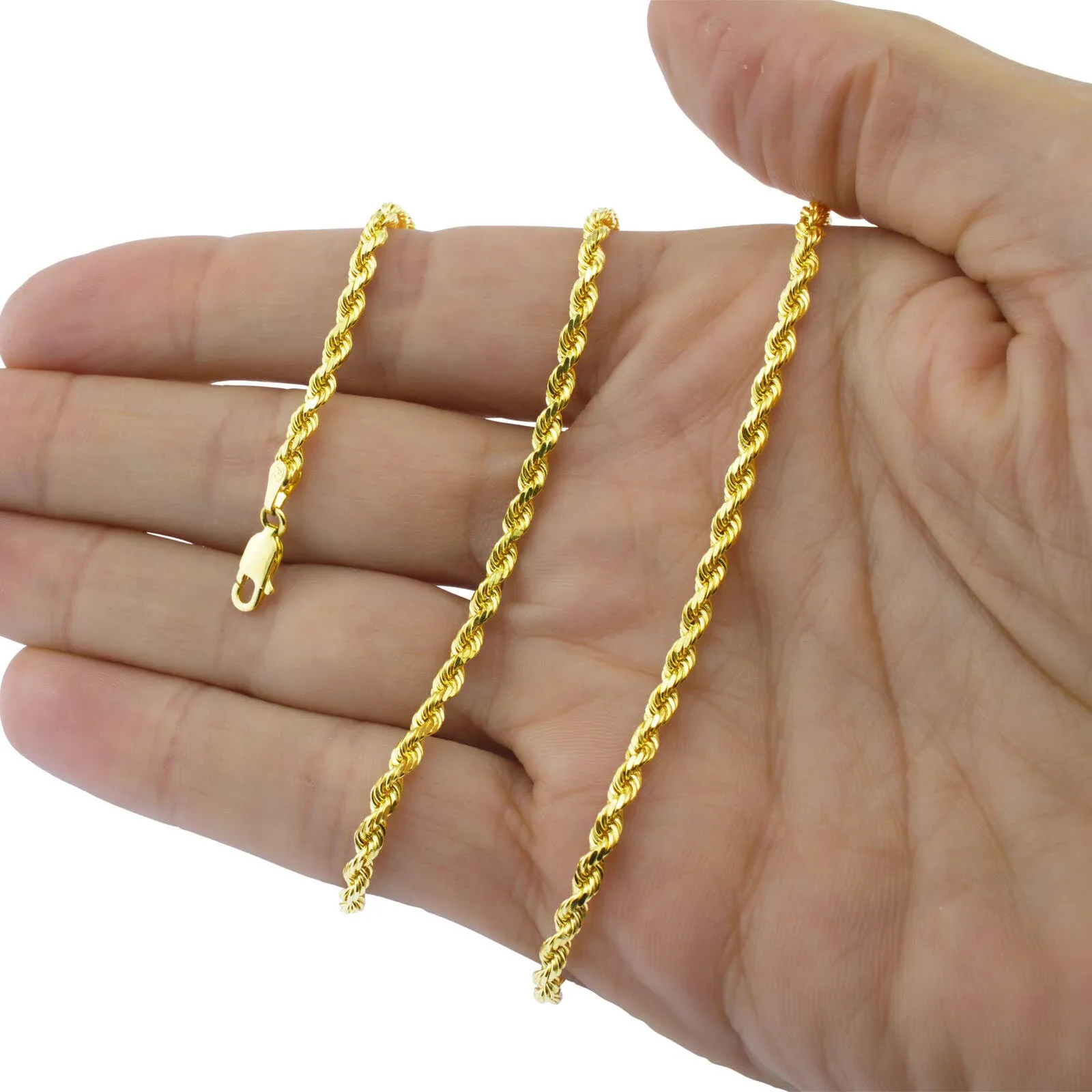 14K Yellow Gold Solid Mens 4mm Diamond Cut Rope Chain Necklace Lobster 18&#034;- 30&#034;