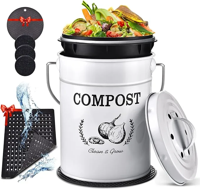 AOSION Compost Bin Kitchen Counter,1.0Gallon Indoor Compost Bin with Lid,Compost Bucket Countertop Composter Container with 3pcs Charcoal Filters