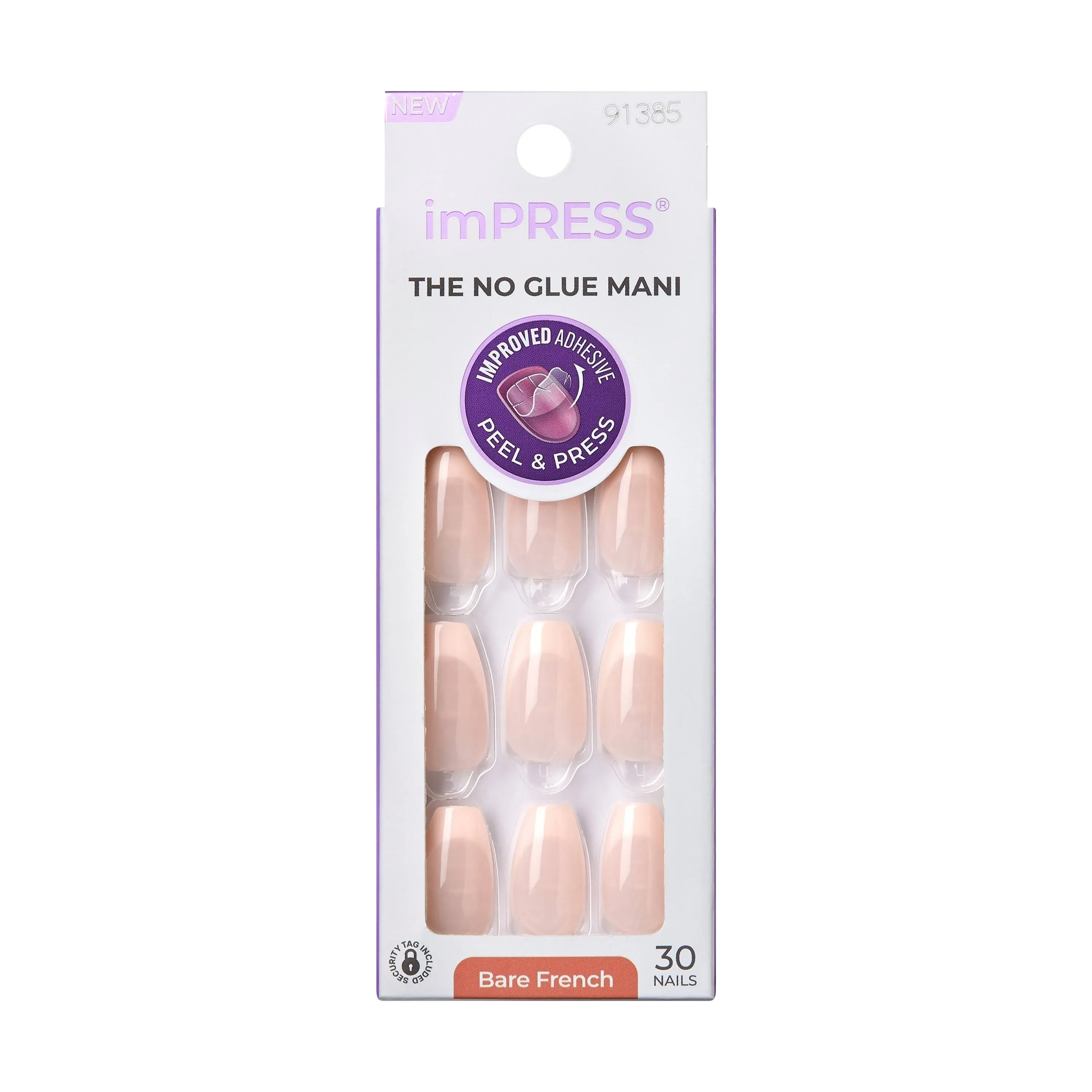 KISS imPRESS No Glue Mani Press-On Nails, French, Genuine&#039;, Light Neutral +