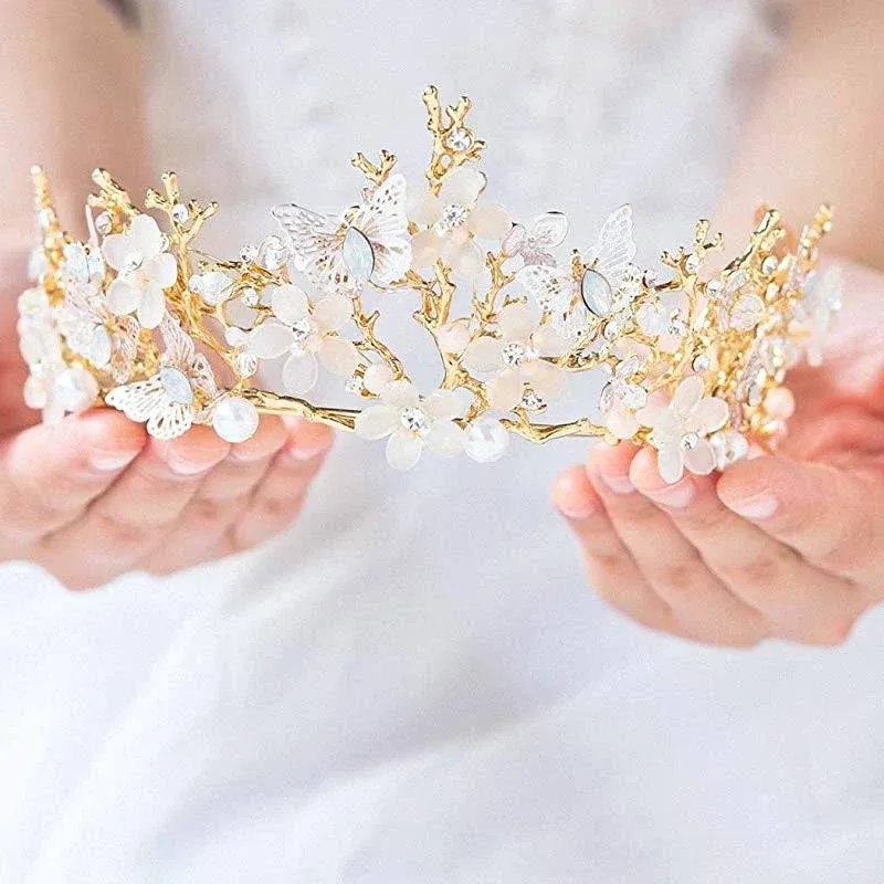 Brishow Bride Wedding Flower Crowns and Tiaras Bridal Fairy Crown Princess Headbands Crystal Headpiece for Women