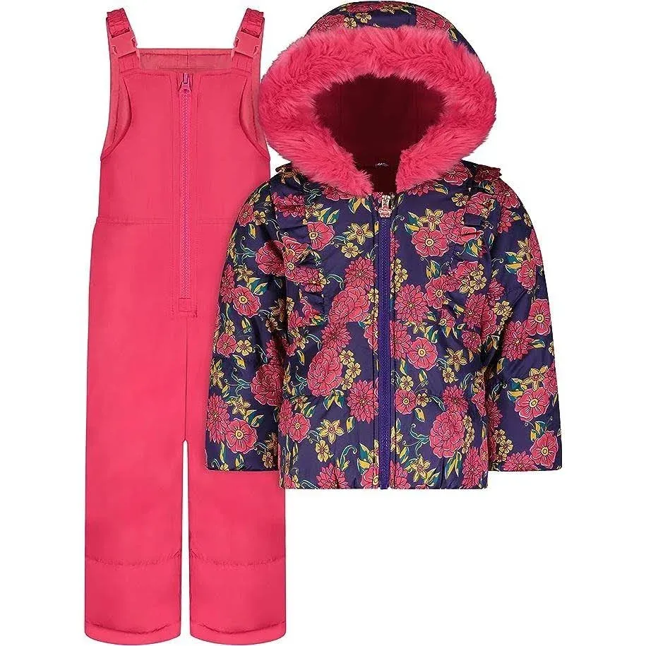 LONDON FOG Toddler Girls' 2-piece Snowbib and Puffer Coat Snowsuit Set