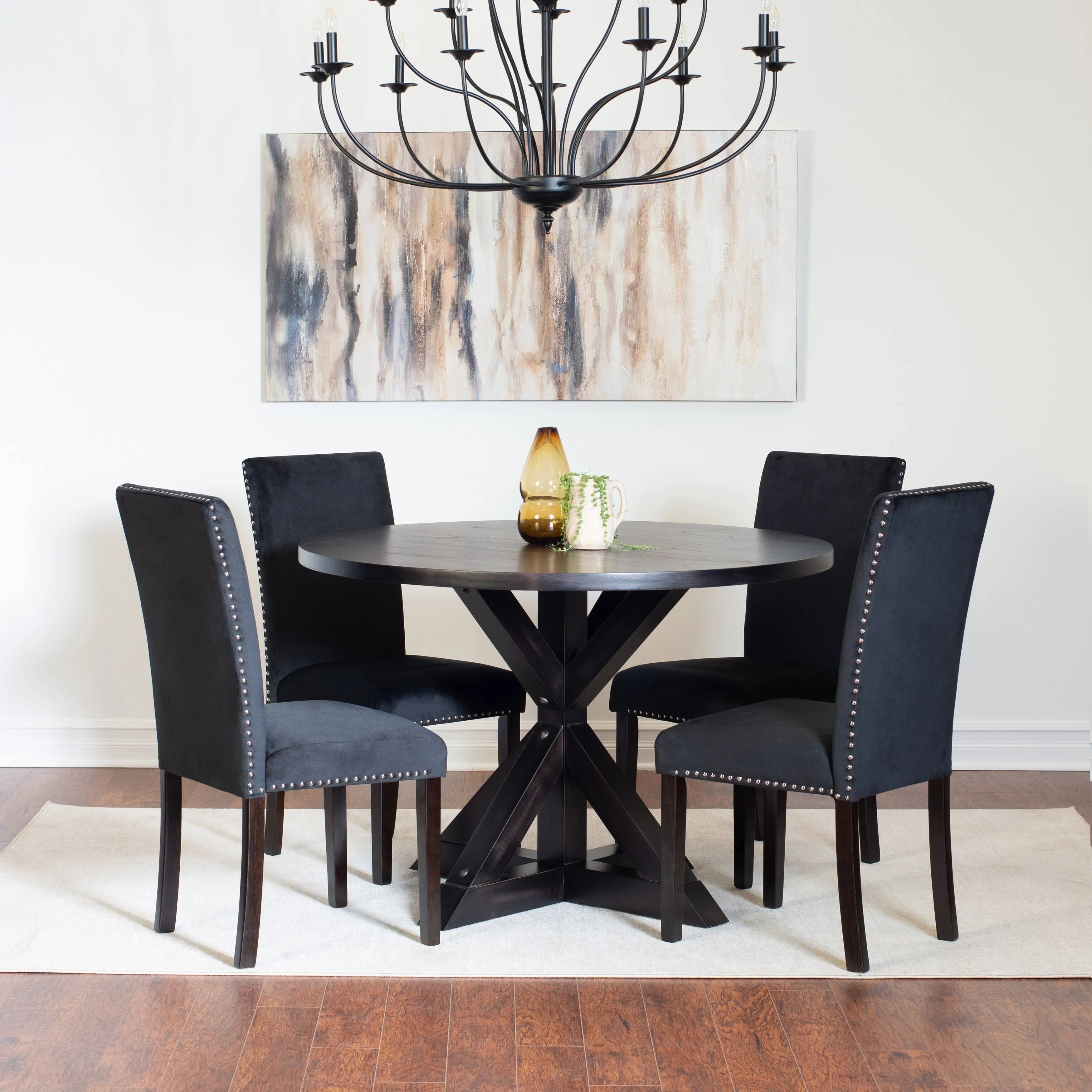 Roundhill Furniture Enbridge 5-piece Dining Set Cross-Buck Dining Table with 4 Stylish Chairs