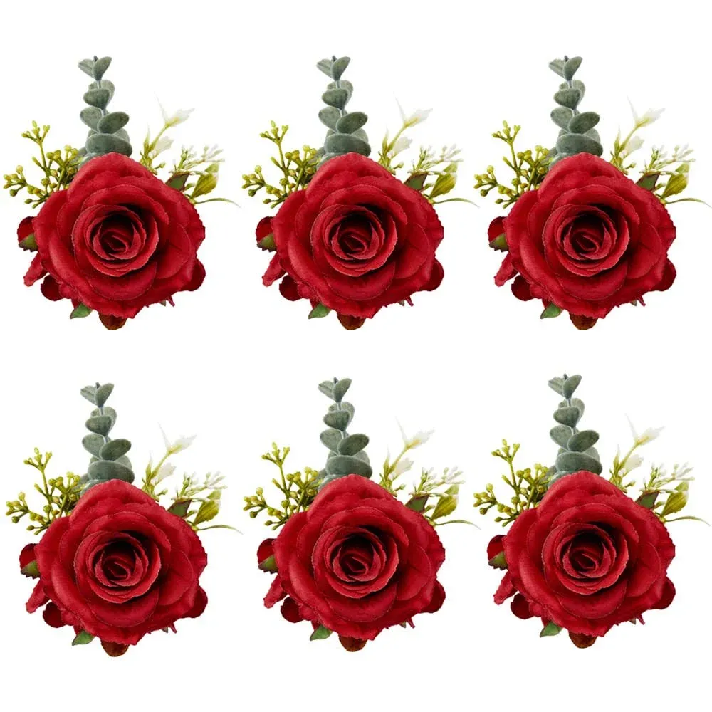 Set of 6 Rose Corsage Wristlet Artificial Flowers Wrist Corsage Bride Bridesm...