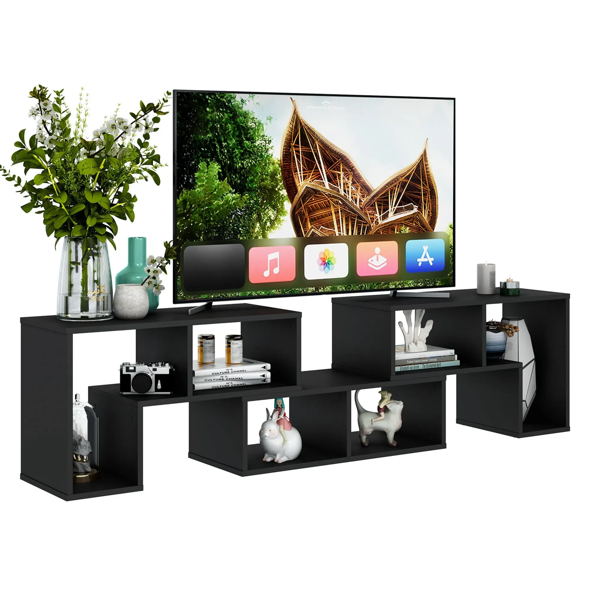 Costway 3 Pieces TV Console Stand Modern Entertainment Center Storage Bookcase Black