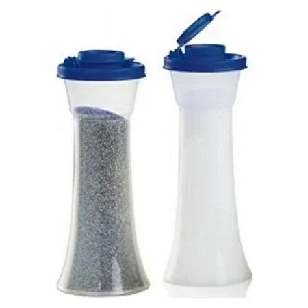 Large Tupperware Salt &amp; Pepper Shakers Set Blue Hourglass Shape BPA FREE NEW