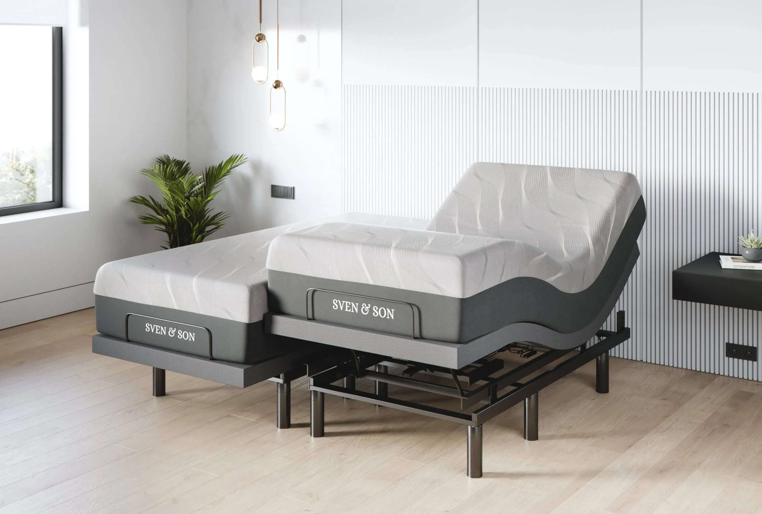 Sven & Son Harmony Adjustable Bed Base, Head and Foot Lift, Massage, Under-Bed Lights, USB, Gel Memory, Zero Gravity Smart Frame - Split King + 10