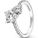 New with tag Pandora double heart ring, sterling silver, clear cubic zirconia