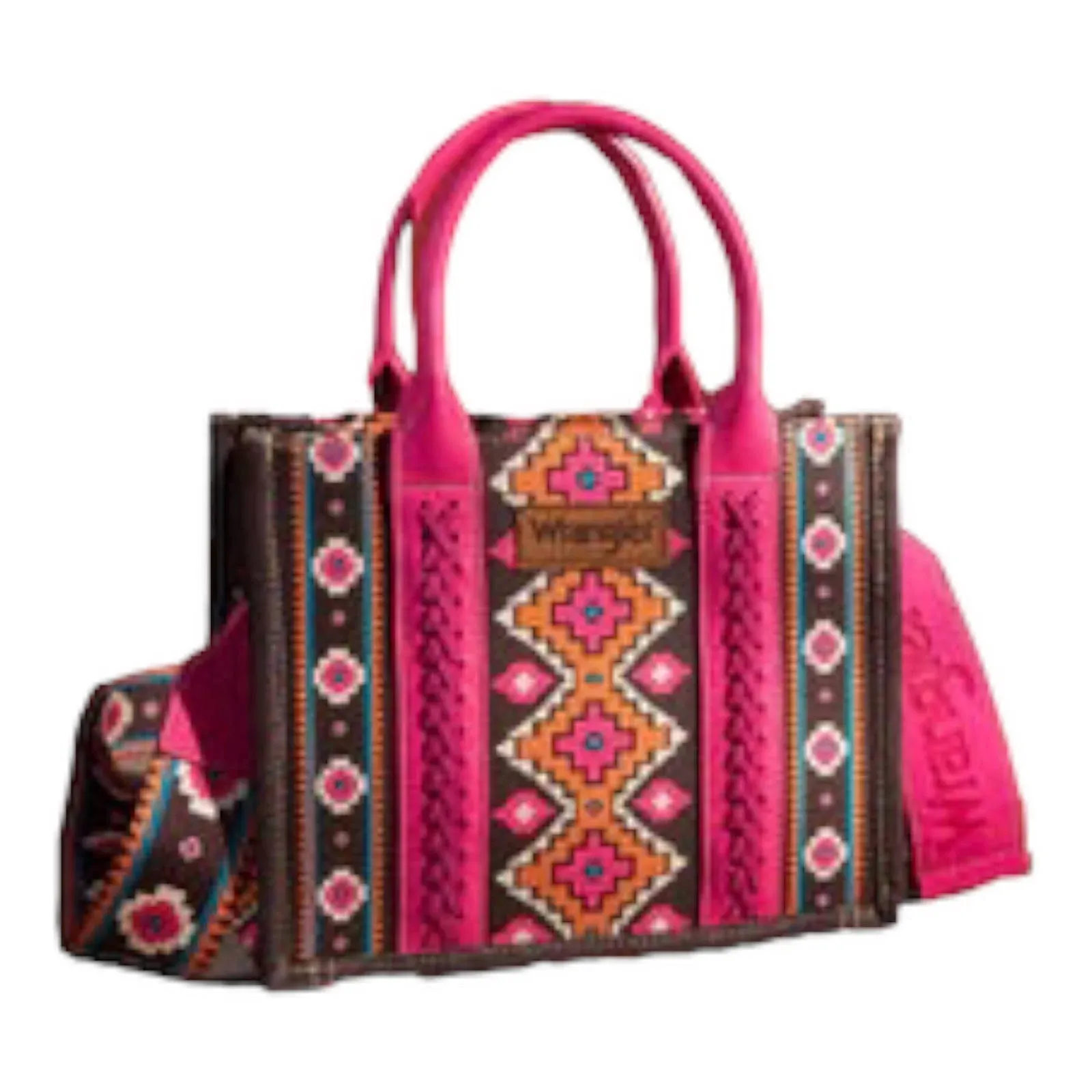 Wrangler Southwestern Print Small Canvas Tote/Crossbody - Hot Pink