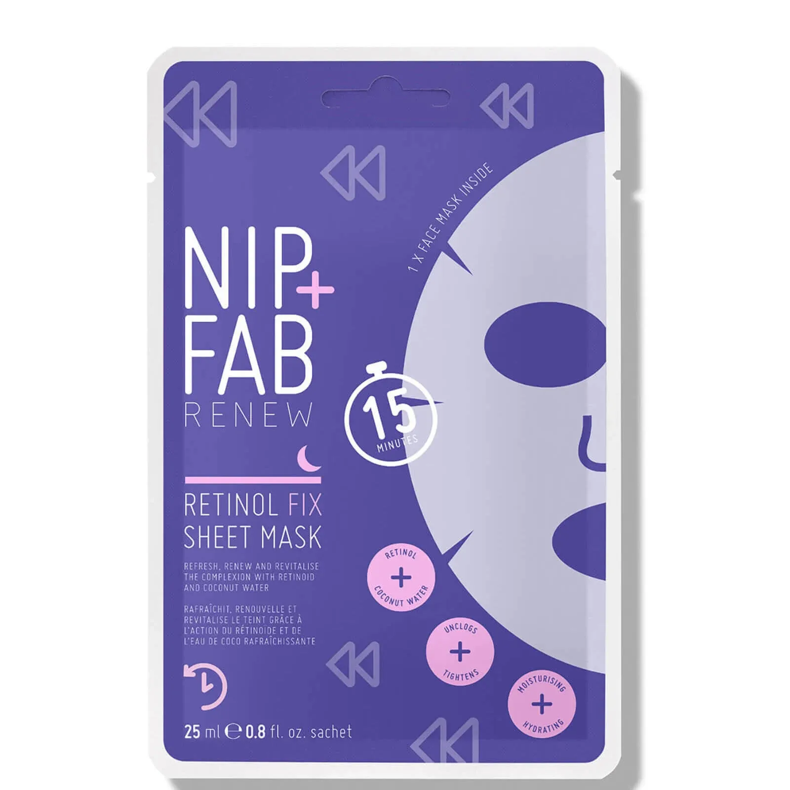 Nip + Fab Retinol Fix Sheet Mask for Face with Coconut Water, Edelweiss Flower Extract, Hydrating Gel Facial Mask for Refining Minimizing Pores, 24ml