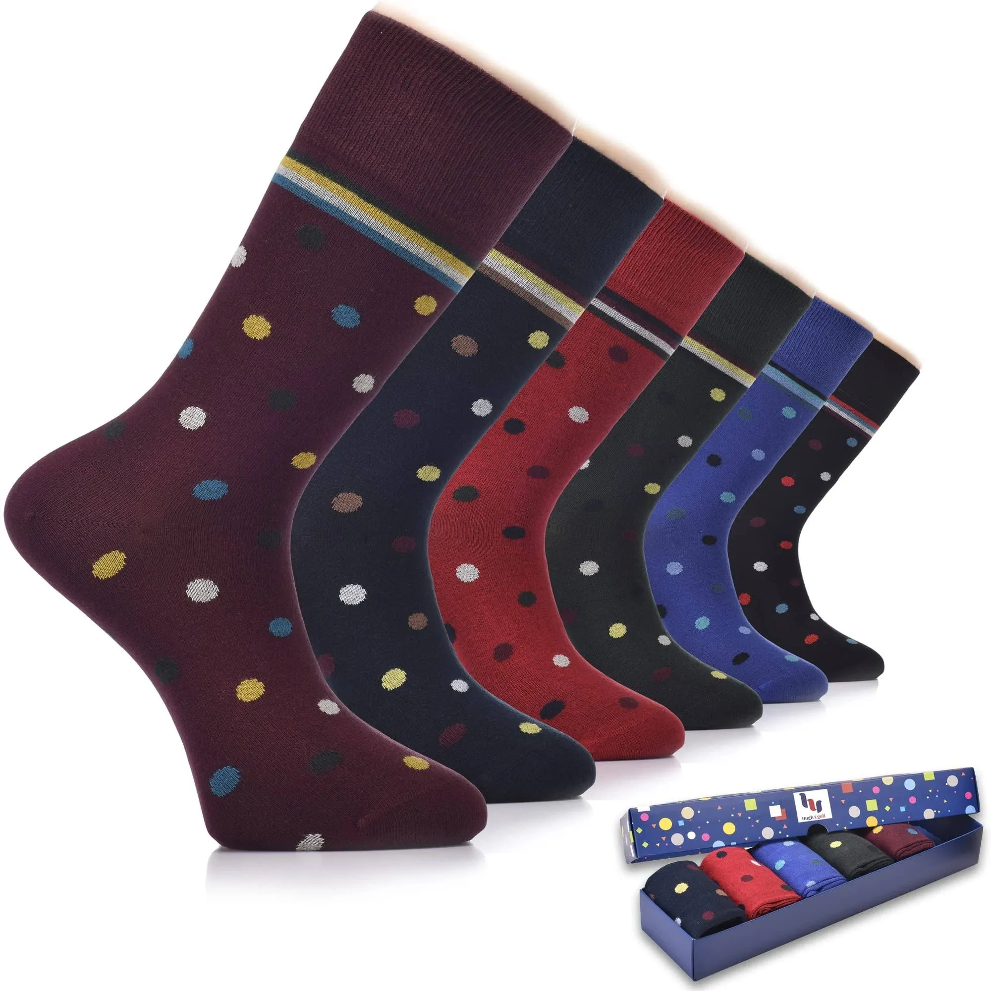 Fancy Cotton Dress Crew Socks For Mens With Gift Box, 6 Pairs