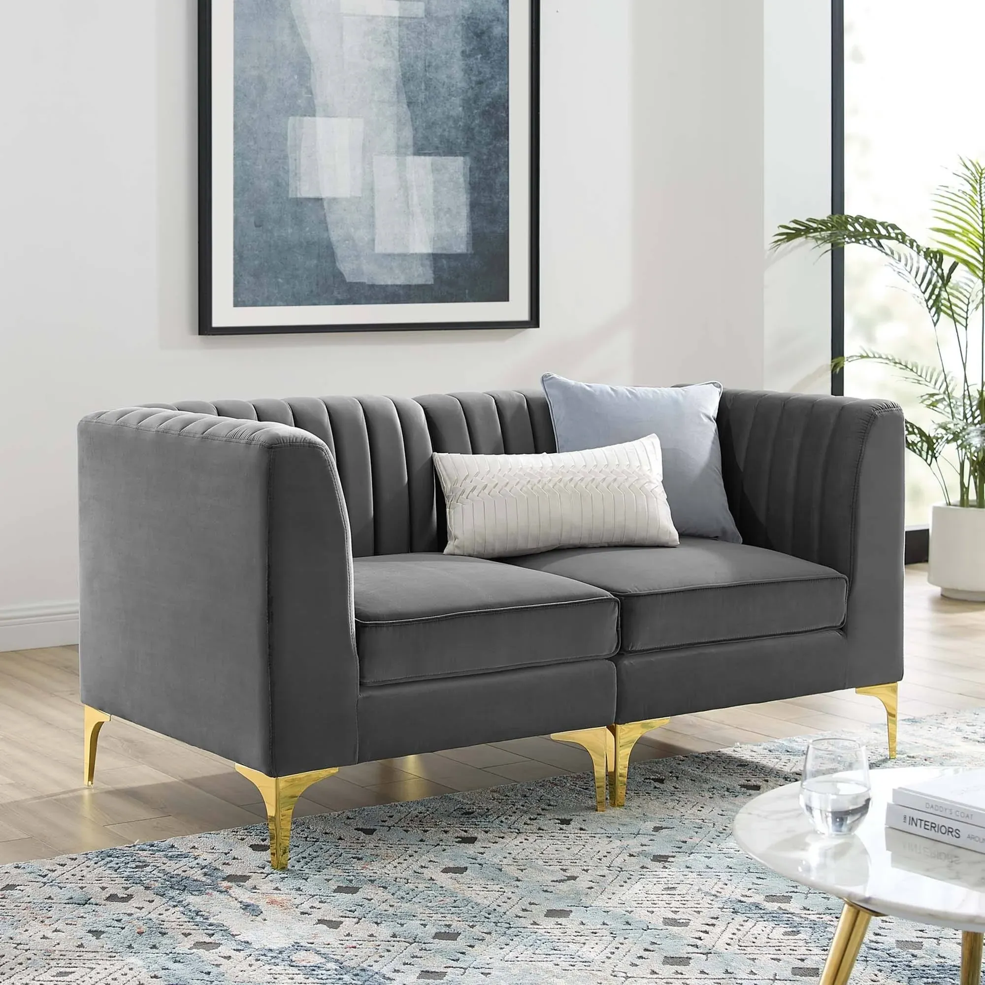 Modway Triumph Channel Tufted Performance Velvet Loveseat - Gray