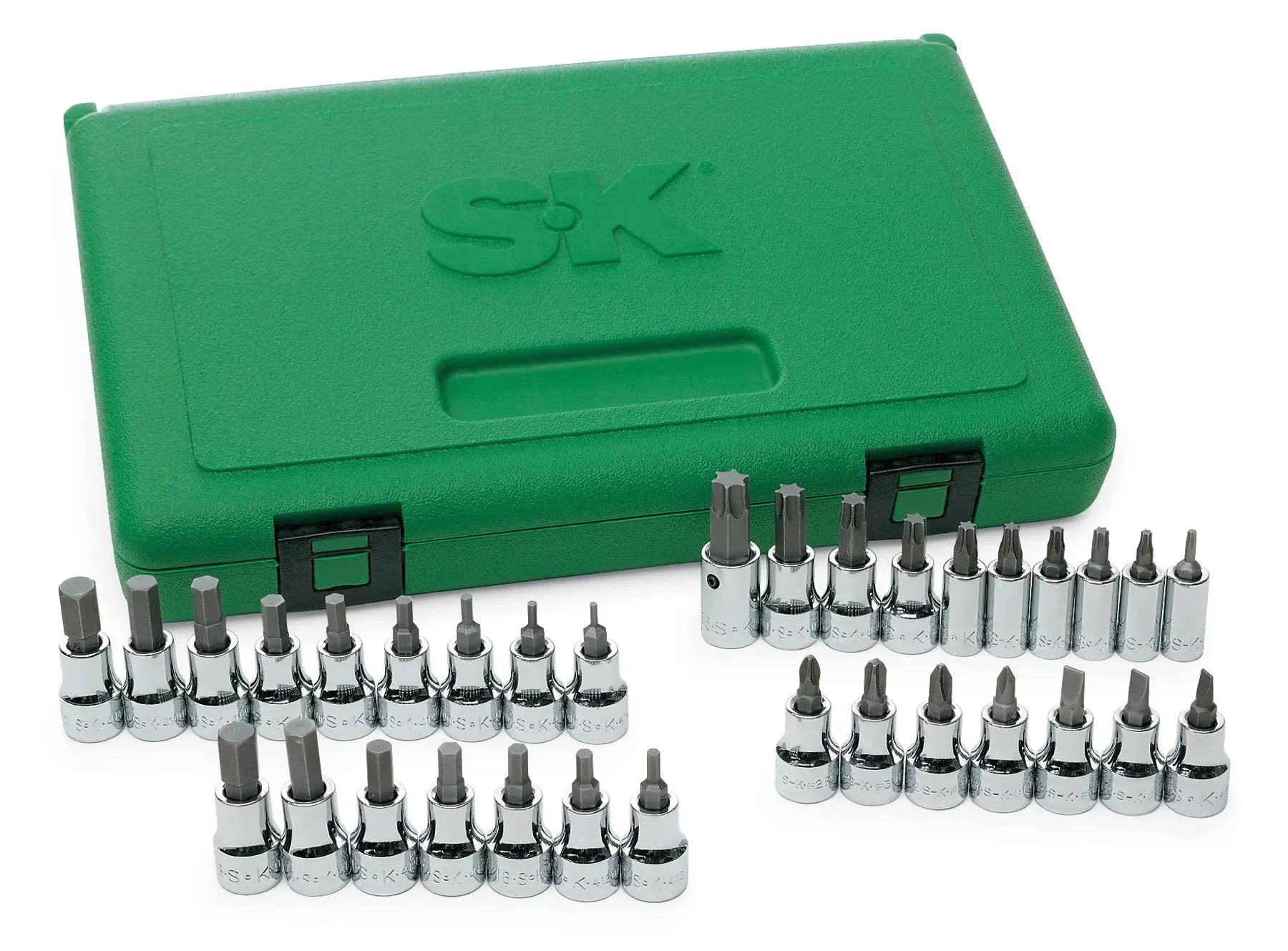 SK Tools USA 1/4" & 3/8" Drive, 33 Piece, Standard Chrome Bit Socket Set | 89039