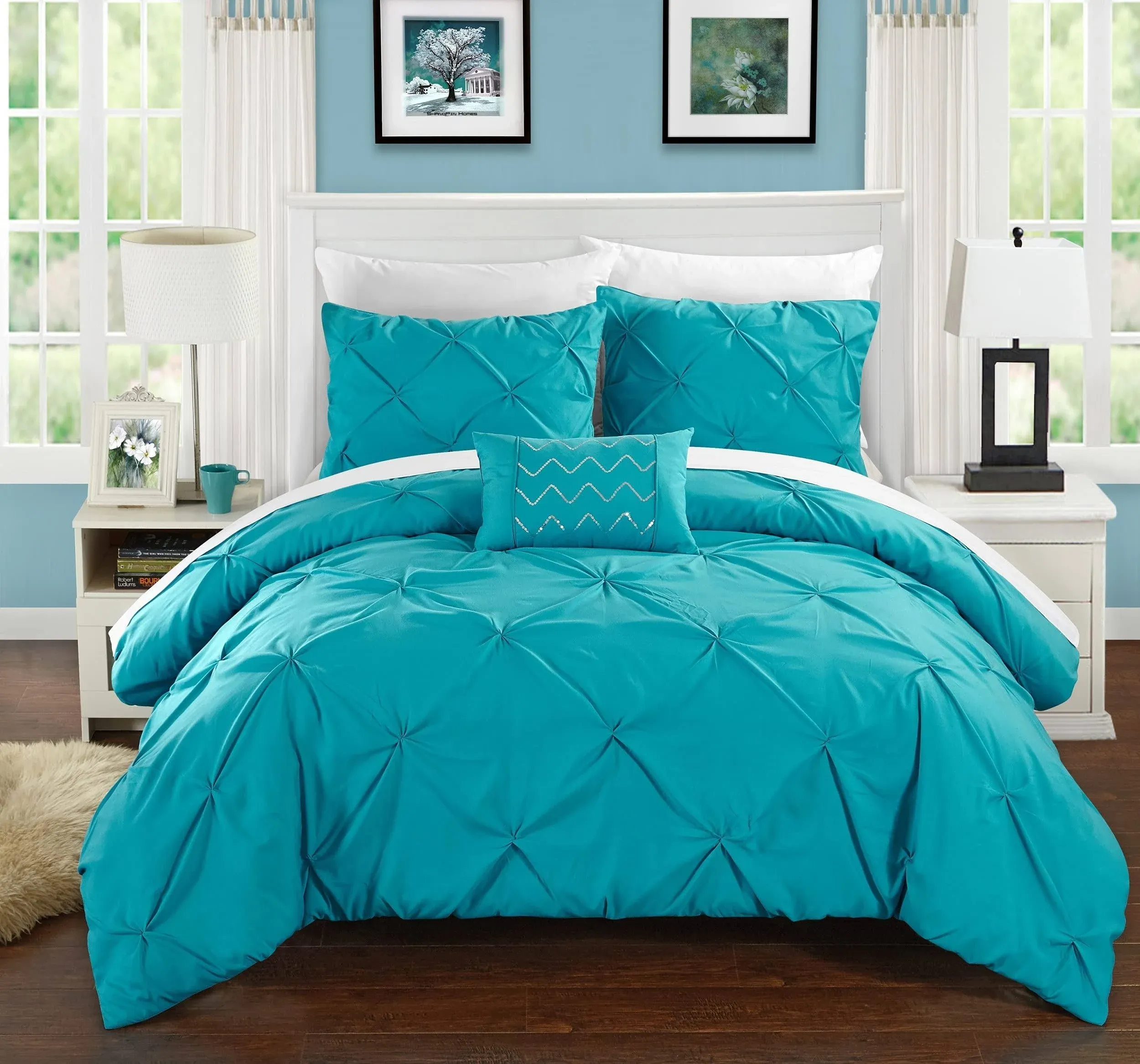 Chic Home Daya 4 Piece Pinch Pleat Duvet Cover Set Turquoise Queen