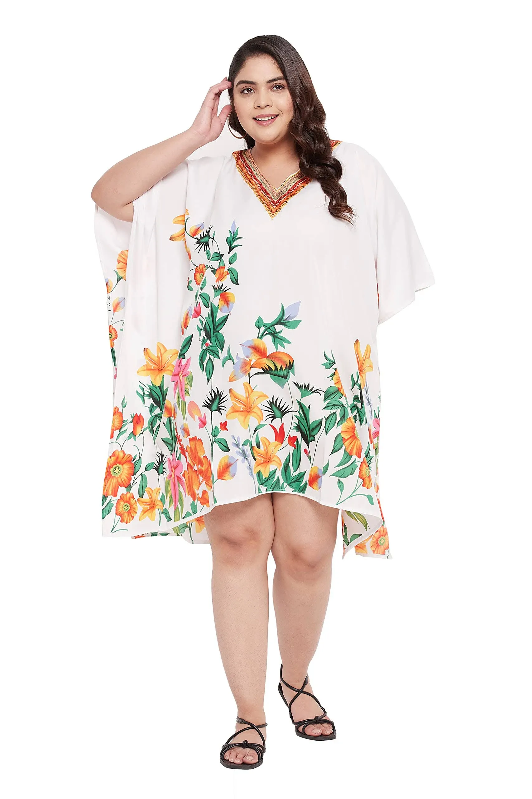 Gypsie Blu Cover Kimono Floral Polyester Up Tunic Kaftan Loose Style Sundress...