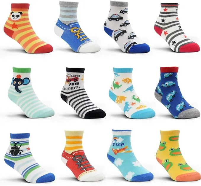 Toddler Boys Socks with Grips Kids Non Slip Grippers Socks 12 Pairs Lovely As...