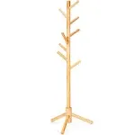 Wooden Coat Rack Stand with 8 Hooks New Zealand Pine Adjustable Coat Standing...