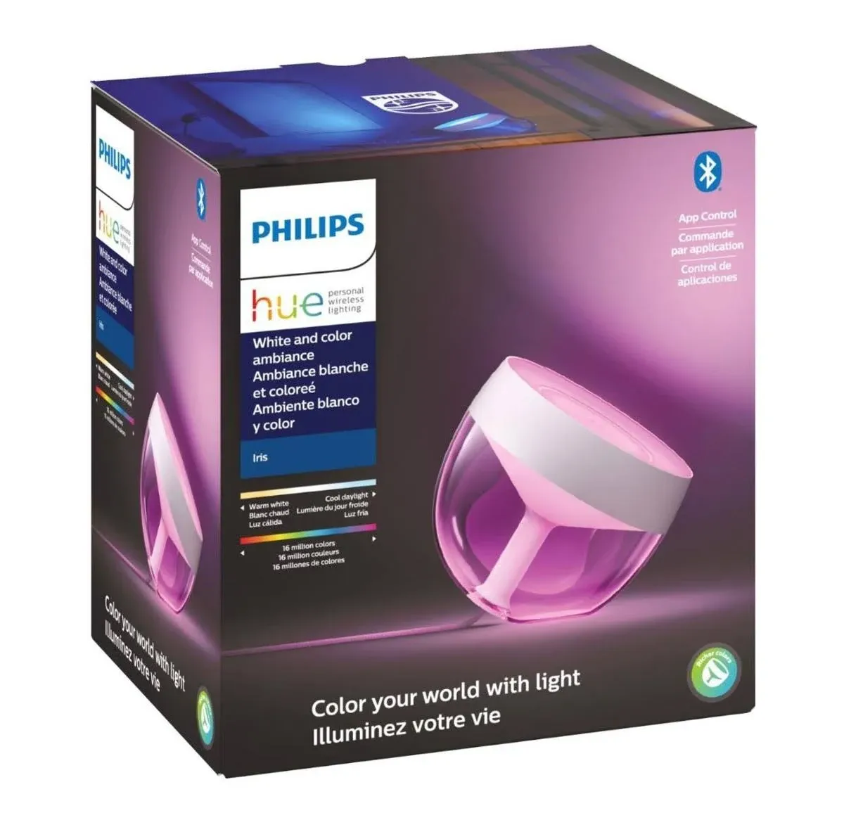 Philips Hue White and Color Iris Corded Dimmable Smart Lamp, (Bluetooth, Compatible with Alexa, Google, Apple HomeKit), Limited Edition Silver