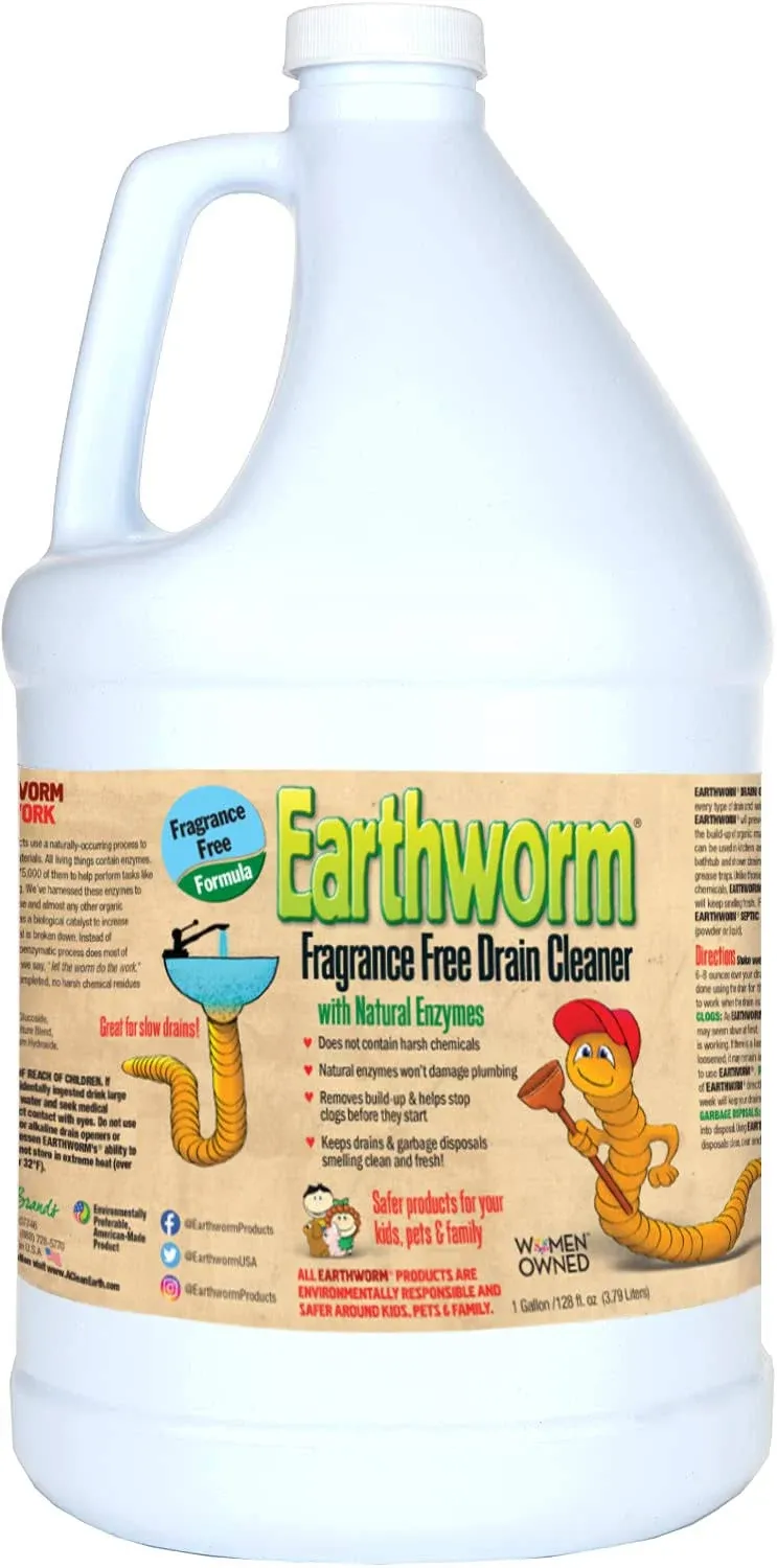 Earthworm Fragrance Free Drain Cleaner - Drain Opener - Natural Enzymes, Envi...