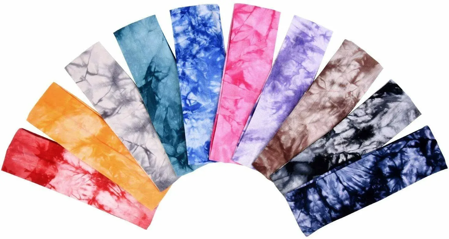 Tie Dye Headbands Stretch Headbands Elastic Yoga Hairband for Teens Girls Women Adults, Assorted Colors, 10 Pieces (Classic Colors)