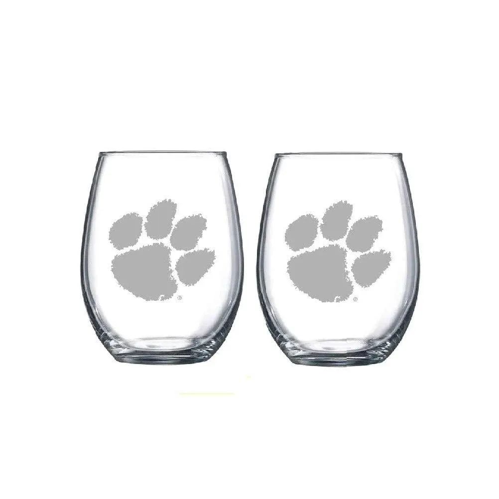 Clemson Tigers Etched Satin Frost Logo Wine or Beverage Glass Set of 2