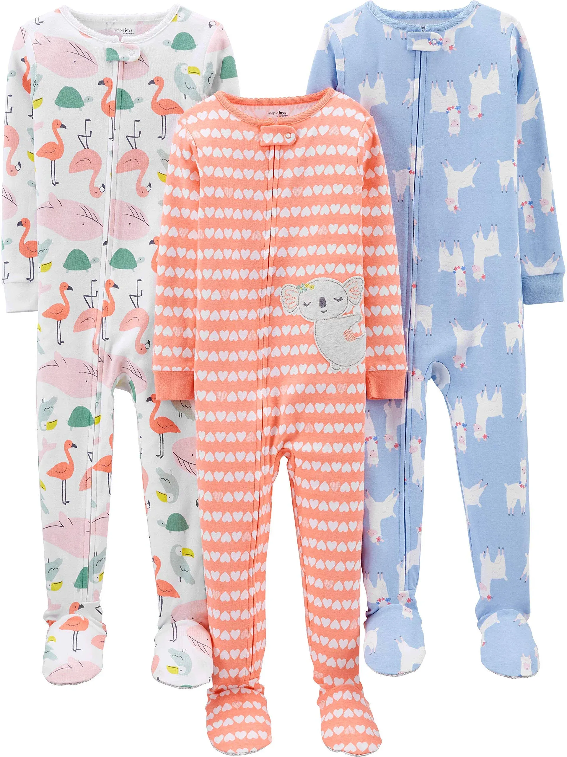 Simple Joys by Carter's Girls' 3-Pack Snug Fit Footed Cotton Pajamas