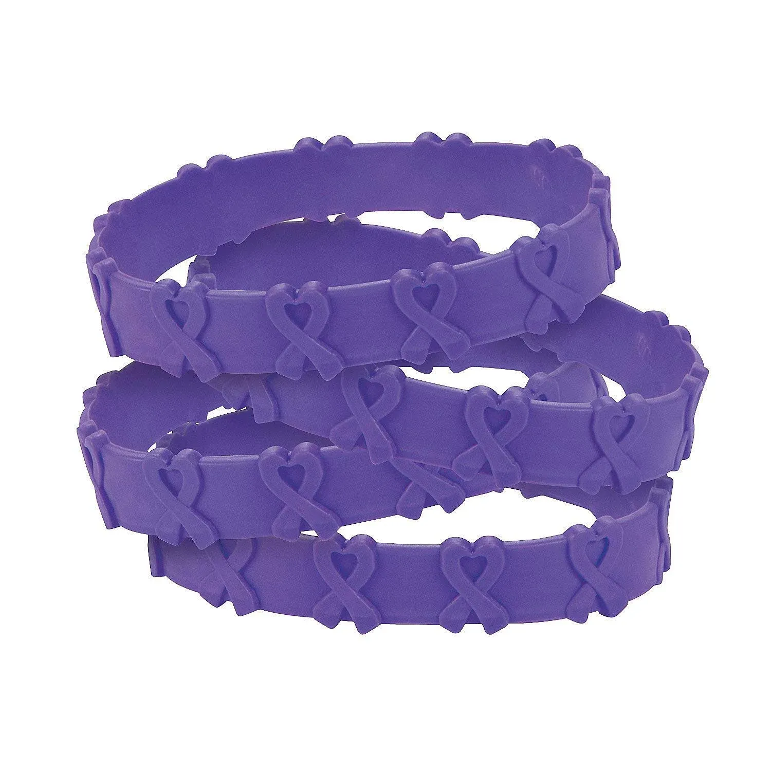 Purple Awareness Ribbon Pop-Out Rubber Bracelets - Jewelry - 24 Pieces