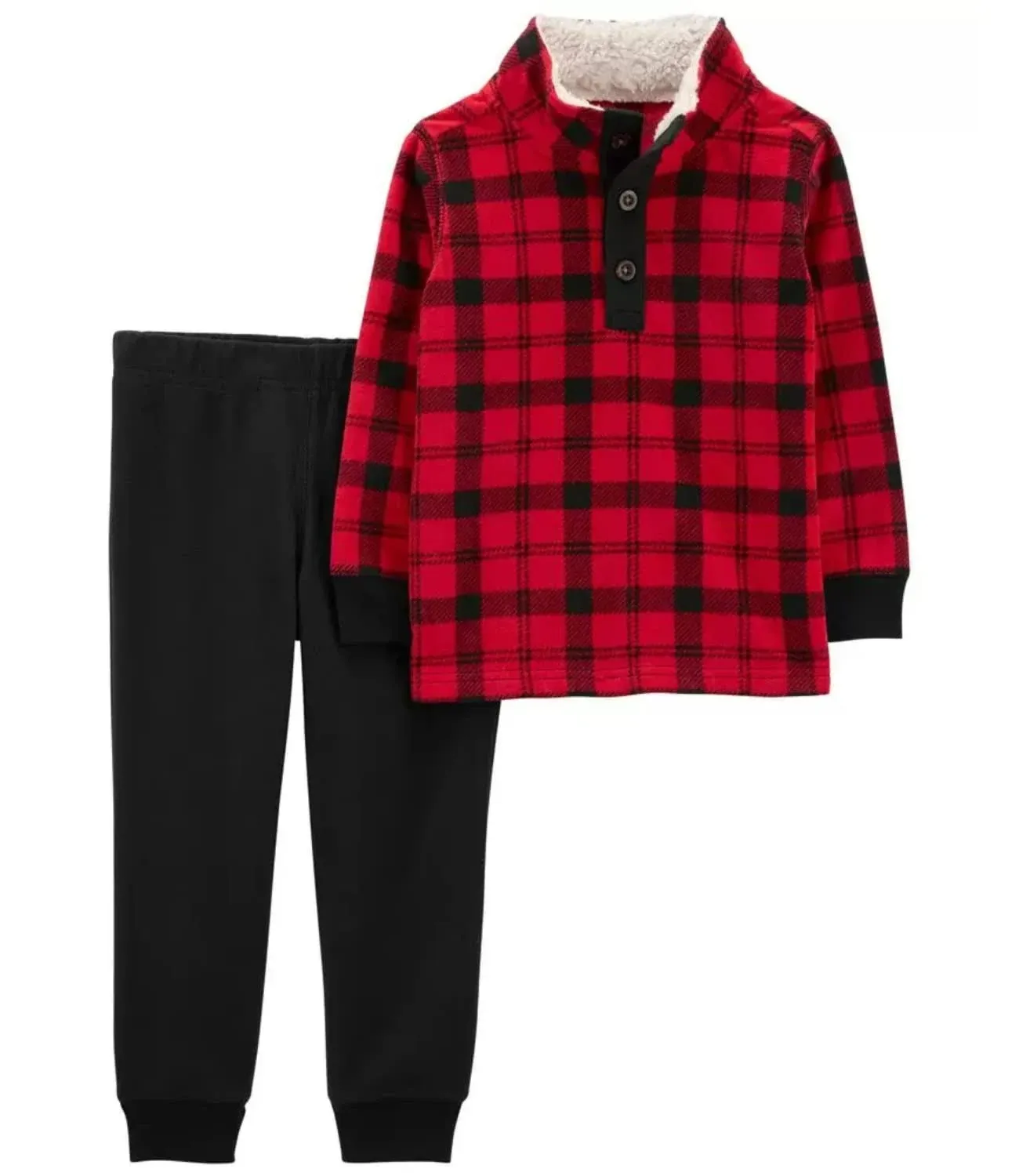 Carter's Baby and Toddler Boy long Sleeve Top and Pant Set, Buffalo Check/Red/Black, 24m