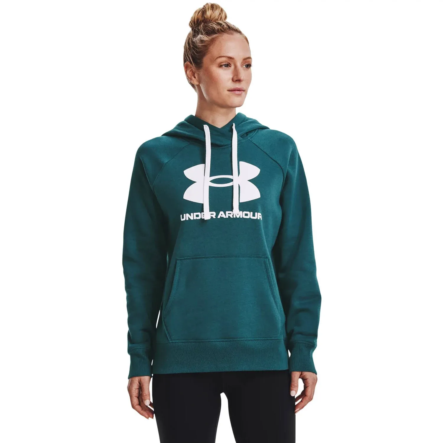 Under Armour Women&#x27;s Rival Fleece Logo Hoodie Green Size S Cotton Sweater New