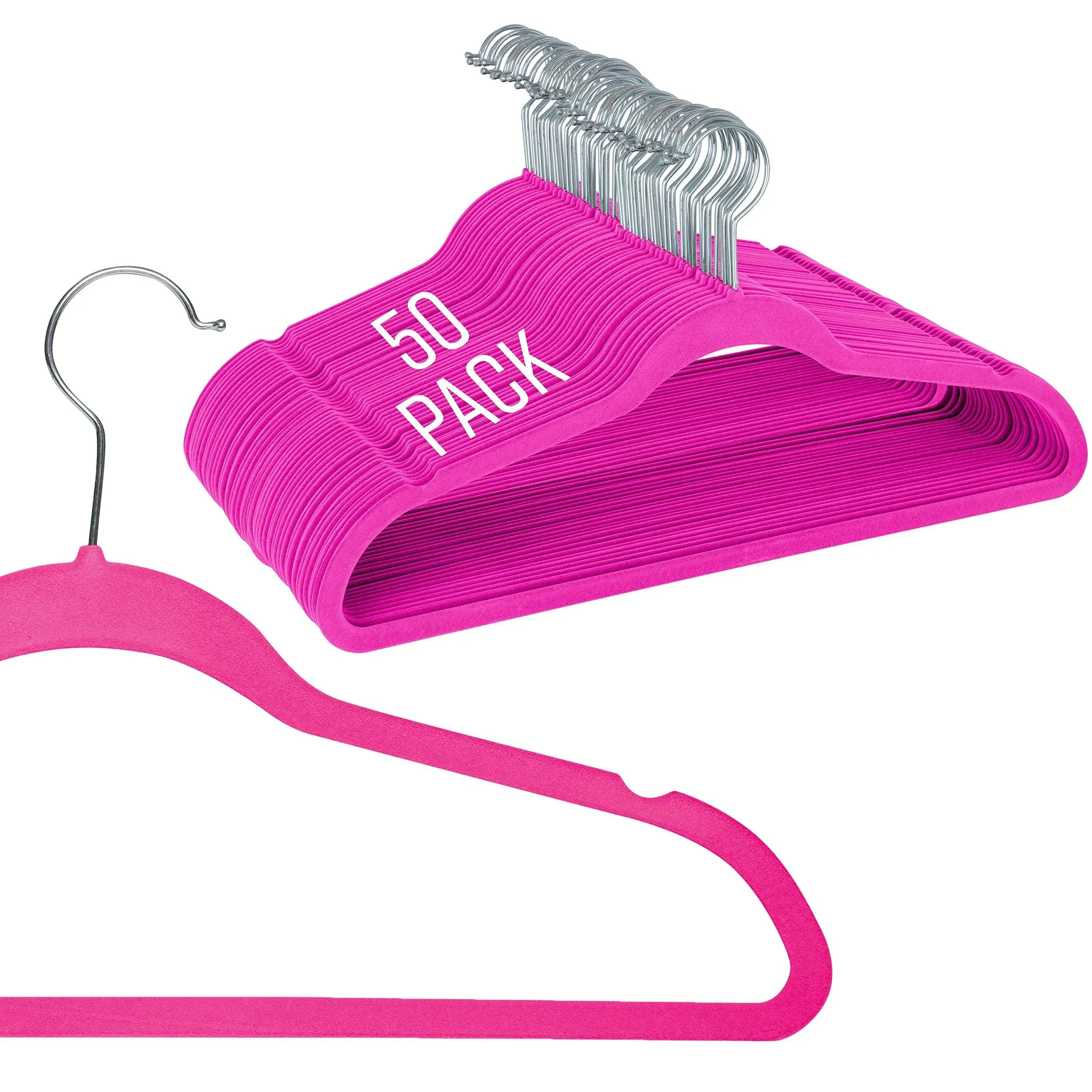 Simplify Slim Velvet Clothes Hangers | 50 Pack | Non-Slip | Shirts | Suit | Pants | Dresses | Garments | Closet Storage & Organization | Durable | Fuchsia