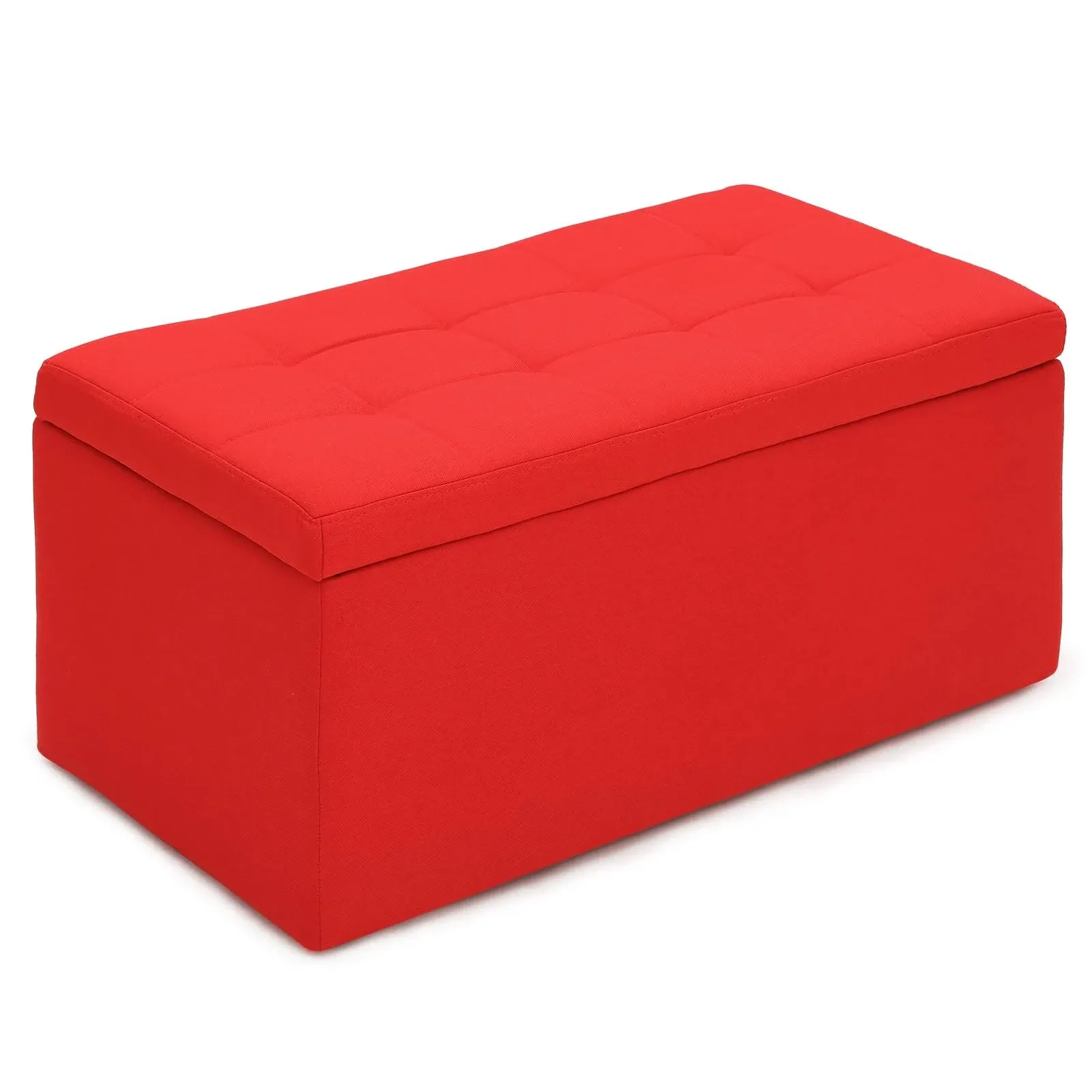 MoNiBloom 31-Inch Storage Ottoman Bench, End of Bed Bench for Bedroom - Red Linen Upholstered Bench for Entryway, Living Room, Functional and Stylish Ottoman Foot Rest Stool, Loads 660 lb