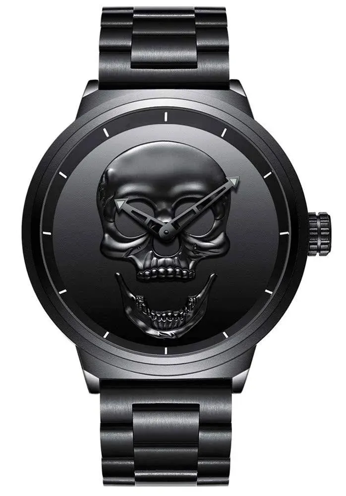 Cool Punk 3D Skull Men Watch Luxury Steel Gold Black Vintage Quartz Ma