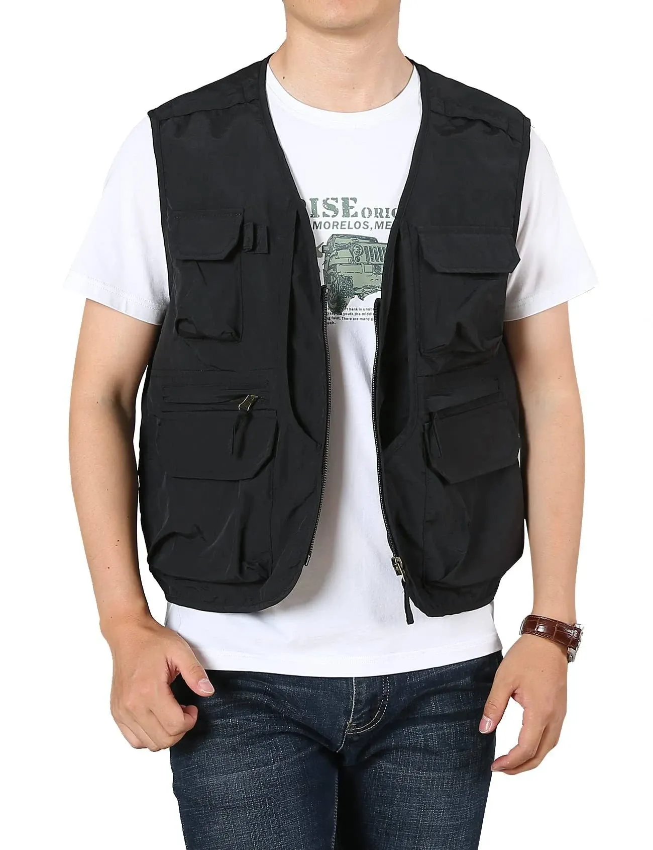 Flygo Men's Utility Cargo Vest Outdoor Fishing Safari Travel Work Photo Vest with Pockets