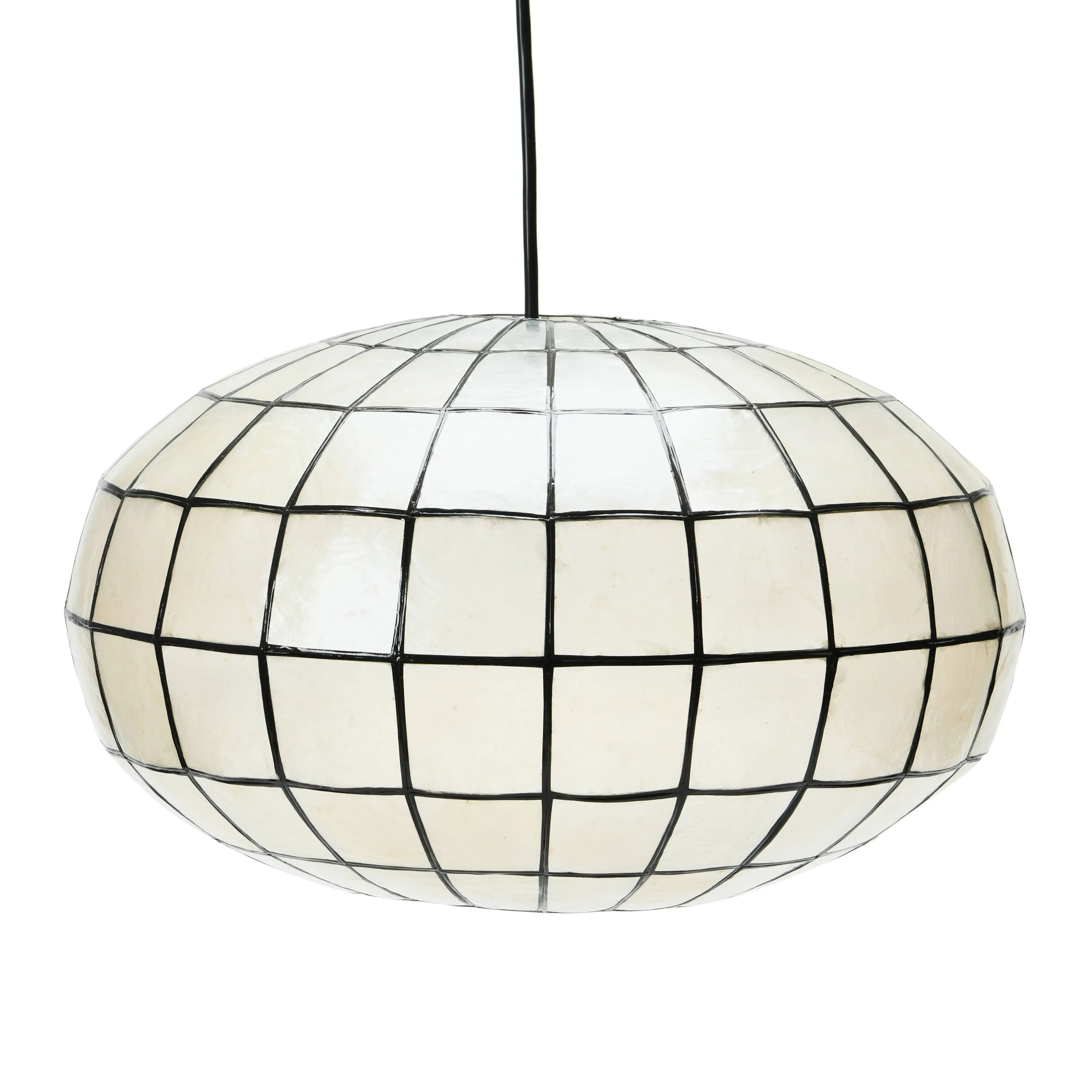 Creative Co-Op Modern Capiz Shell Light for Kitchen and Dining Room Oblong Shape with Matte Black Finish Pendant