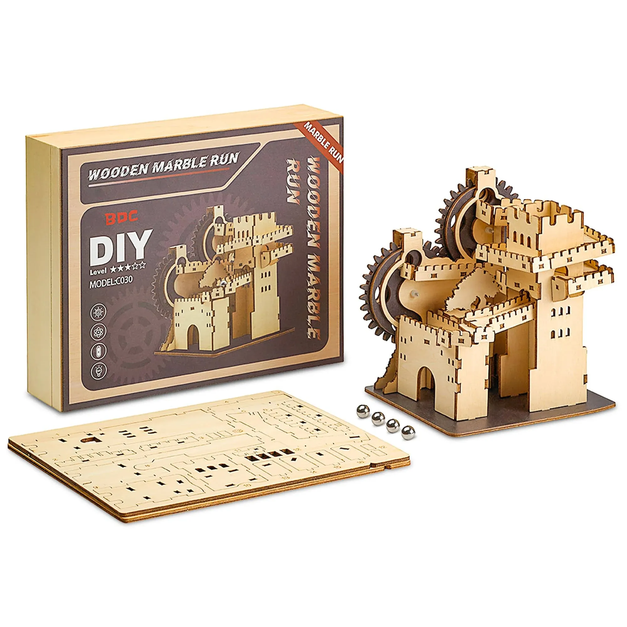 BDC 3D Wooden Puzzles for Teens &amp; Adults, Electric Mechanical Building Project, 3D House Kit, Wooden Marble Track, Cool DIY Puzzle Gift for Aged 14+,