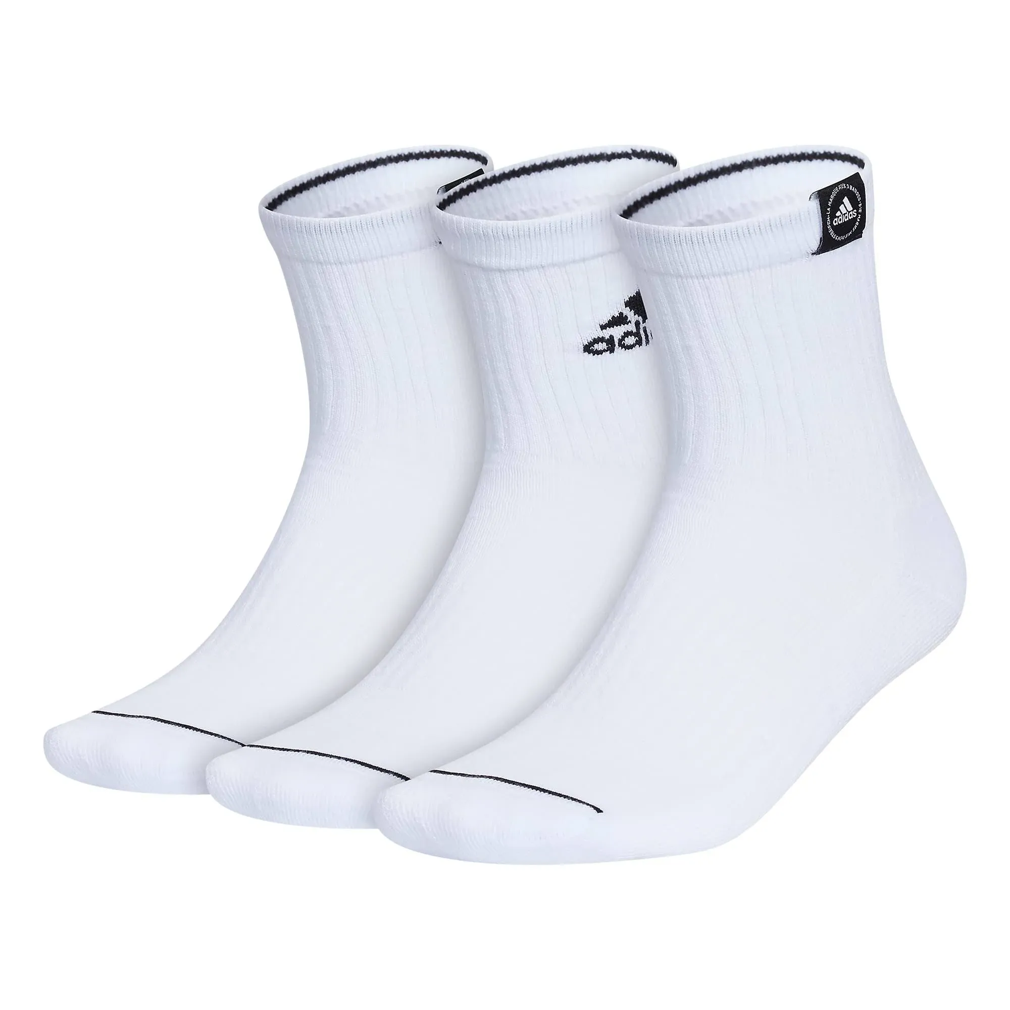 Adidas Men's Cushioned Sport 2.0 3-Pack High Quarter Socks, White/Black / L