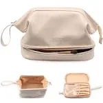 Makeup Bag Double Layer Cosmetic Bag Roomy Portable Leather Travel Toiletry Bag