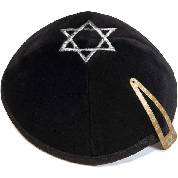 Black Velvet Star Of David Embroidered Kippah Yarmulke Jewish Kippa Israel 20 cm