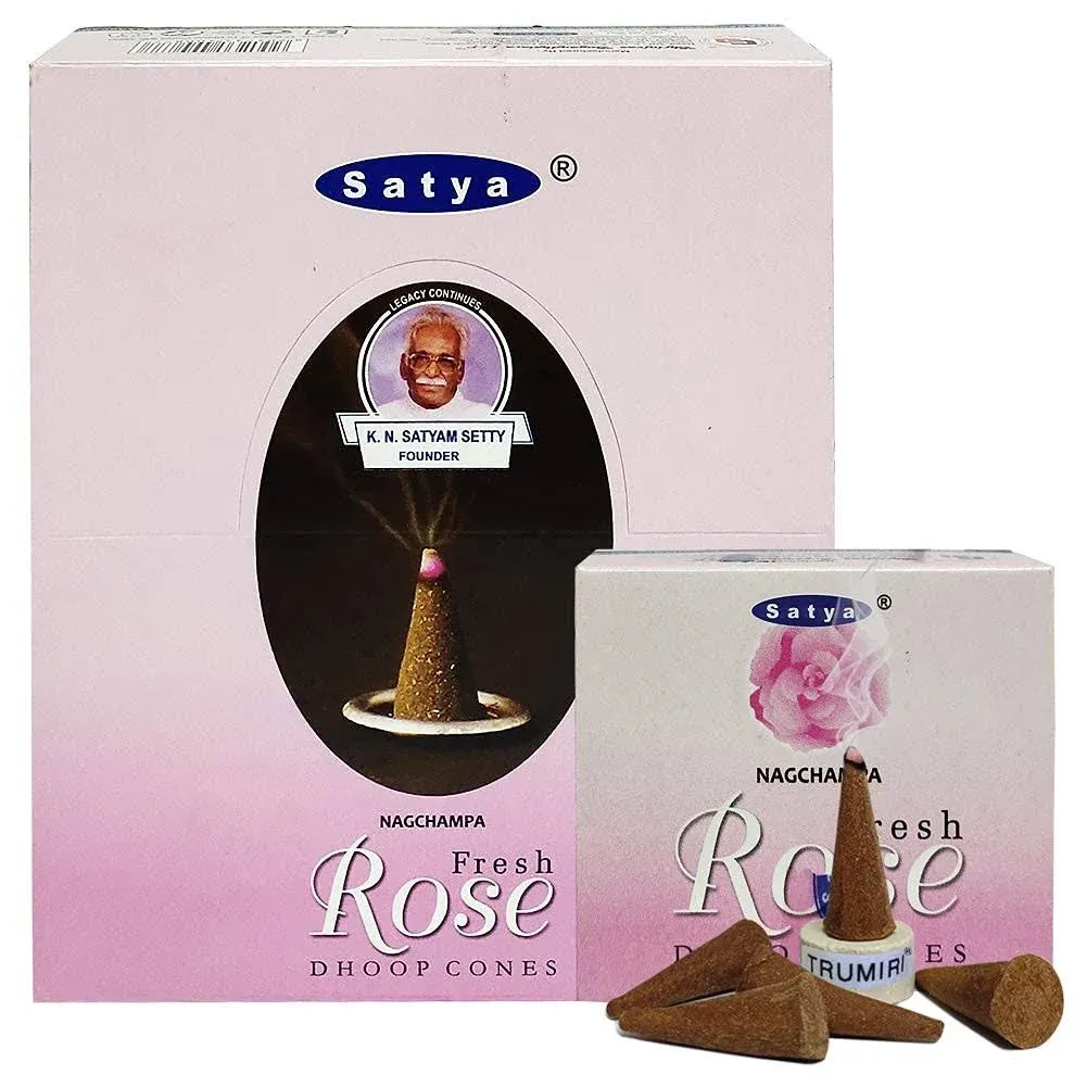 Fresh Rose Incense Cones and Cone Incense Burner Bundle Insence Insense Satya Incense