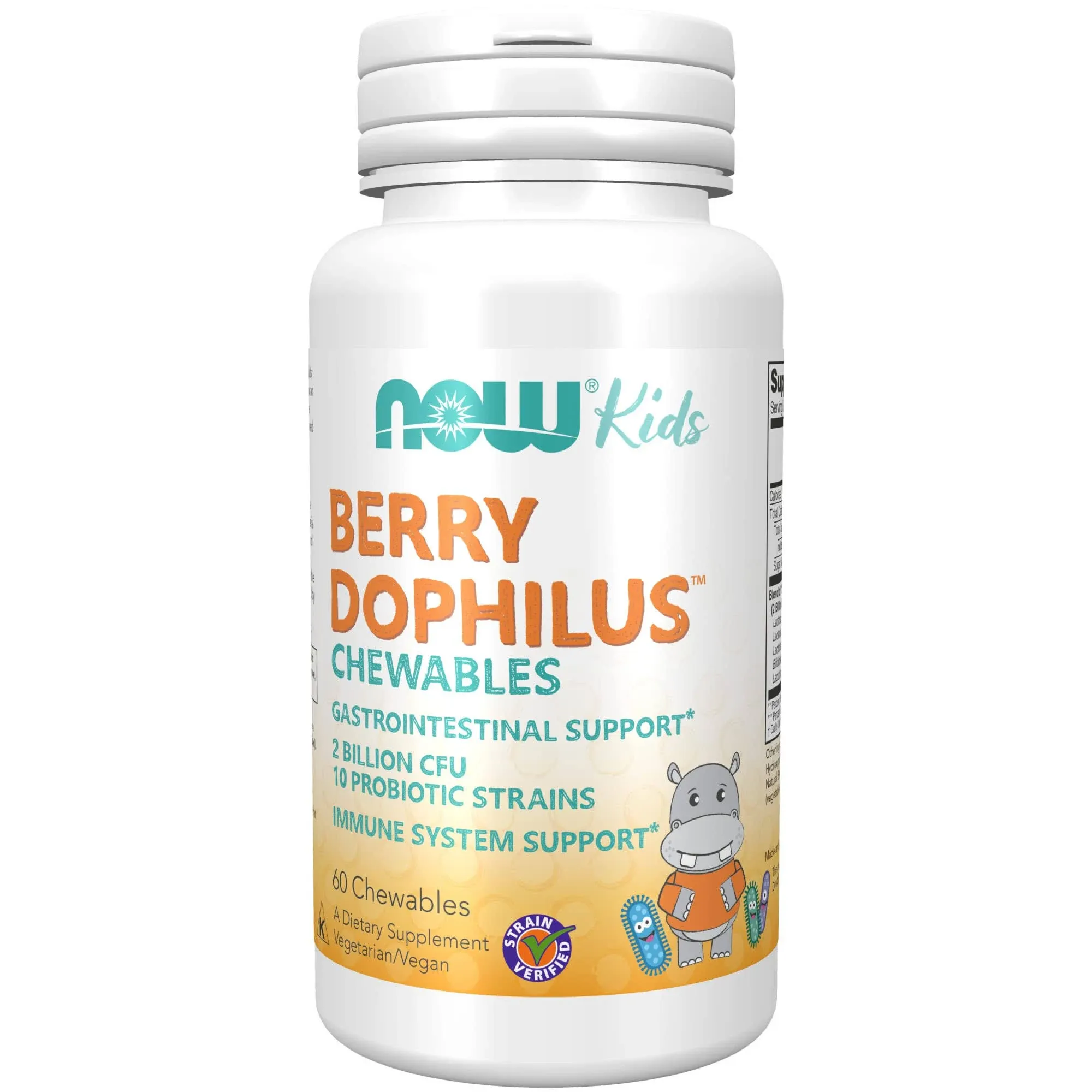 NOW Supplements, BerryDophilus™ with 2 Billion, 10 Probiotic Strains, Xylitol Sweetened, Strain Verified, 60 Chewables, packaging may vary