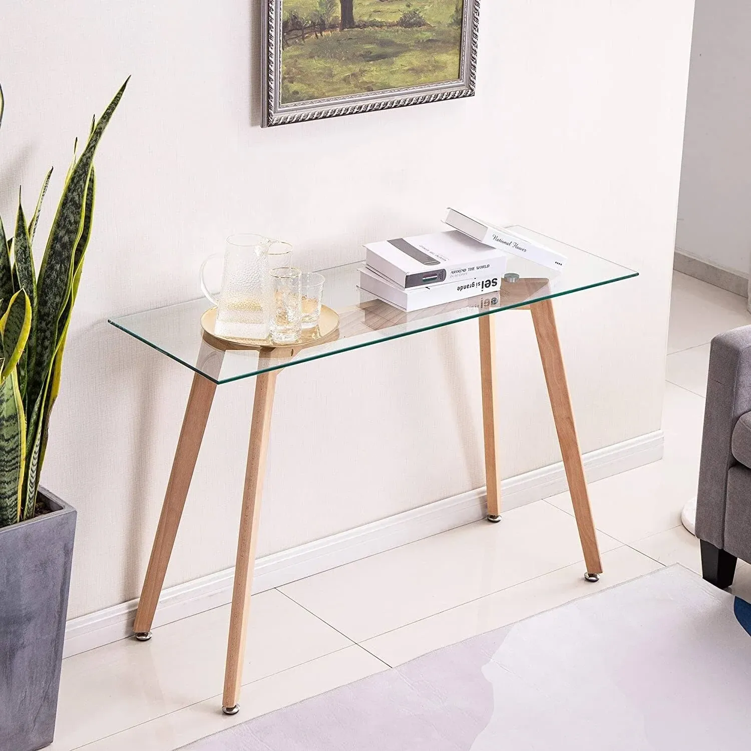 Ivinta Modern Narrow Glass Console Table,Small Dining Table Writing Desk ...