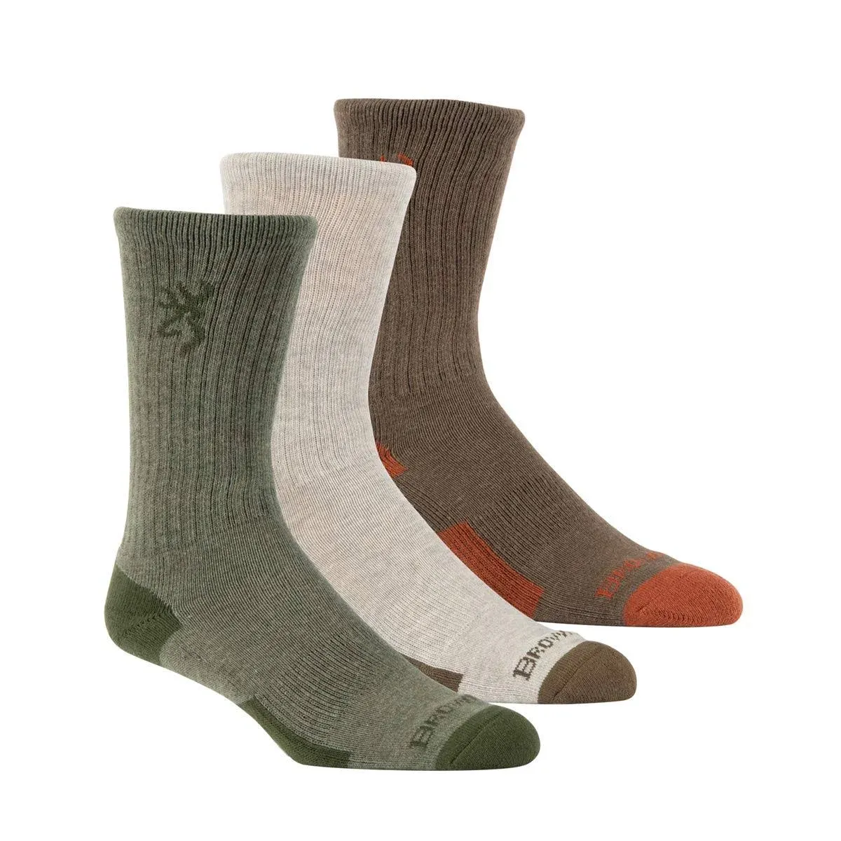 "Browning Men's Everyday Crew 3 Pack Casual Socks - Green/Cream/Brown - L"