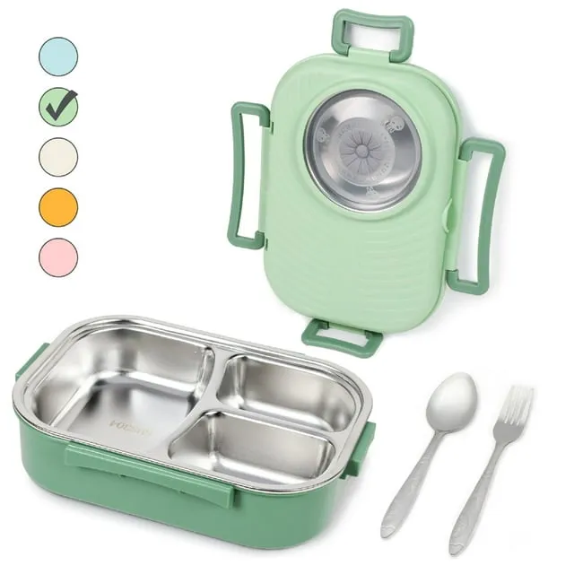 Exclusivo Mezcla Stainless Steel Bento Lunch Box for Kids and Adults, Stackable BPA-Free Food Containers with 3 Compartments and Reusable Sauce Bowl, Fork and Spoon, (1000ml/34oz, Pink)