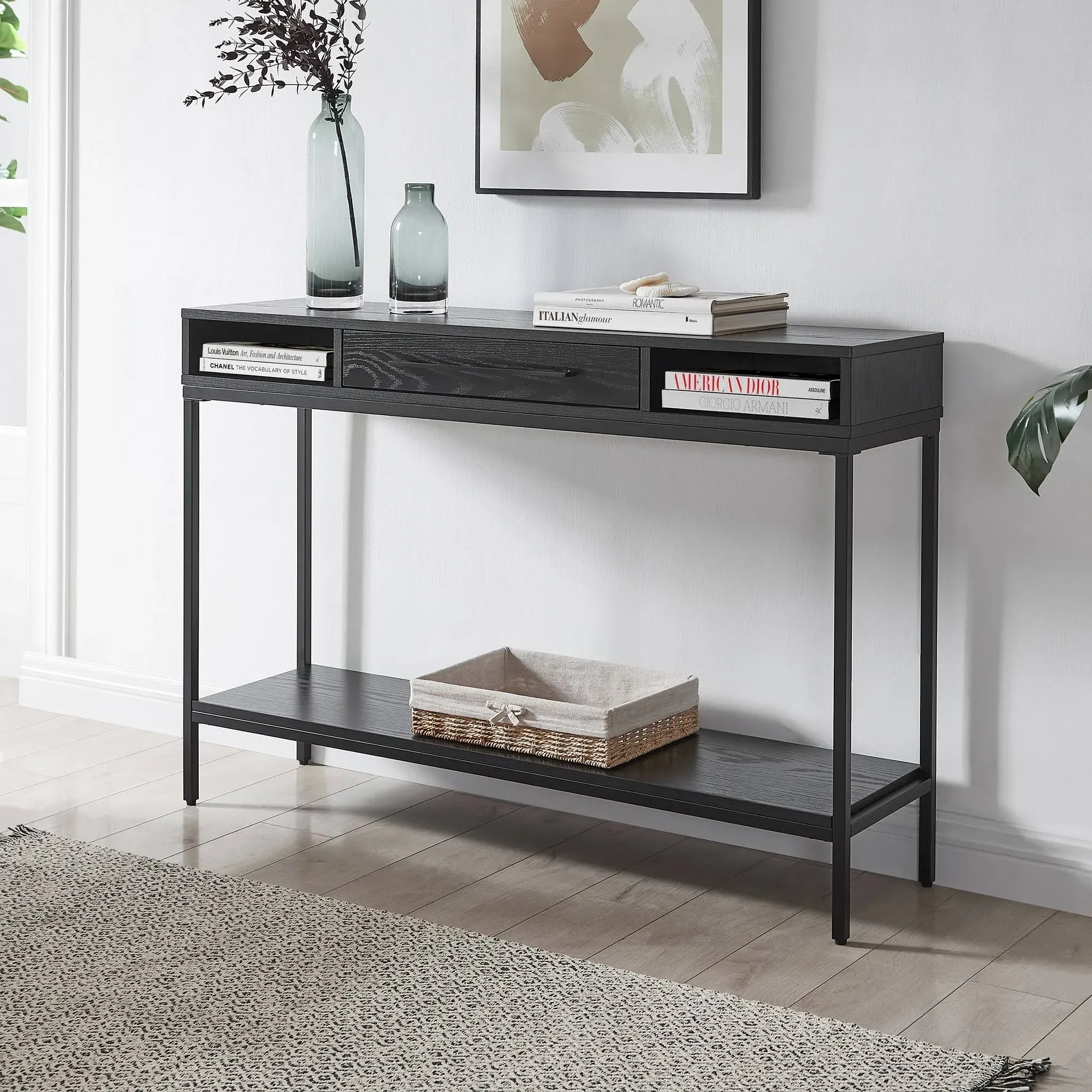 Arroyo 45" Wide Rectangular Console Table in Blackened Bronze/Black Grain