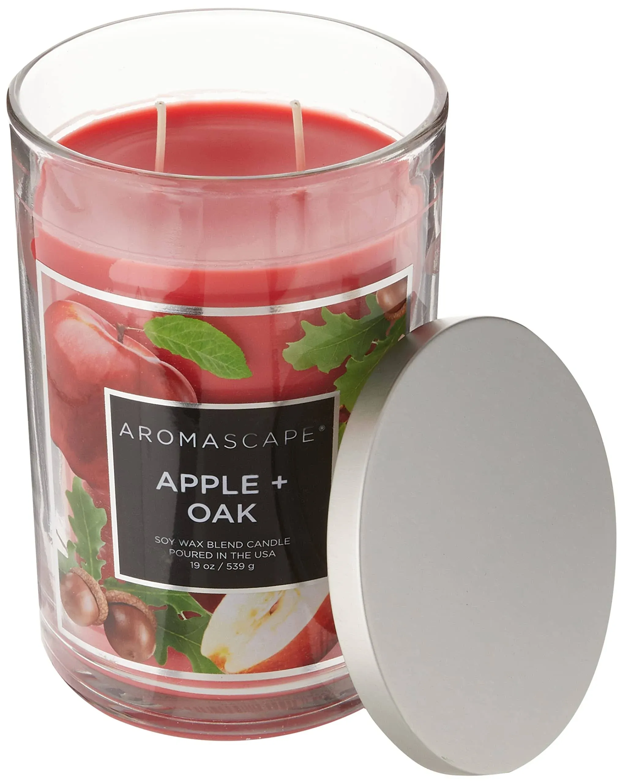 Aromascape&#039;s 2-Wick &#039;&#039;Apple &amp; Oak&#039;&#039; Scented Red Large Soy Wax Candle Jar 19 Oz